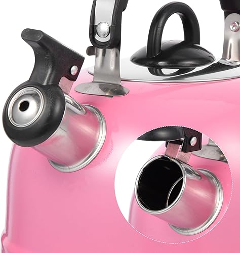 Miniatura 9 de Ciieeo Hervidor de té silbante en la parte superior de la estufa, tetera floral de acero inoxidable rosa con mango ergonómico de tacto fresco,
