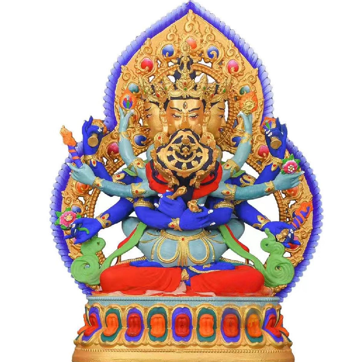 Escultura de estatua de Buda de meditación de 10,5 pulgadas, decoración de estatua de Buda Guhyasamāja Tantra, colorida estatua de Buda de bronce antiguo, altar de meditación en el hogar, sala de esta