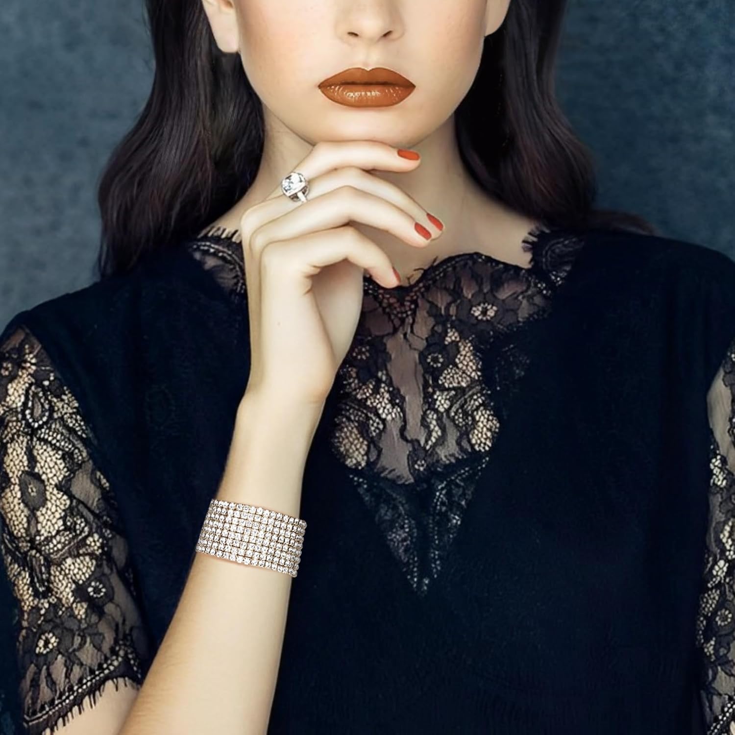 FIBO STEEL 3 PCS Rhinestone Stretch Bracelets for Women Bridal Sparkly Wedding Strand Tennis Bracelet Set Silver/Gold/Rose Gold-Tone - Image 4