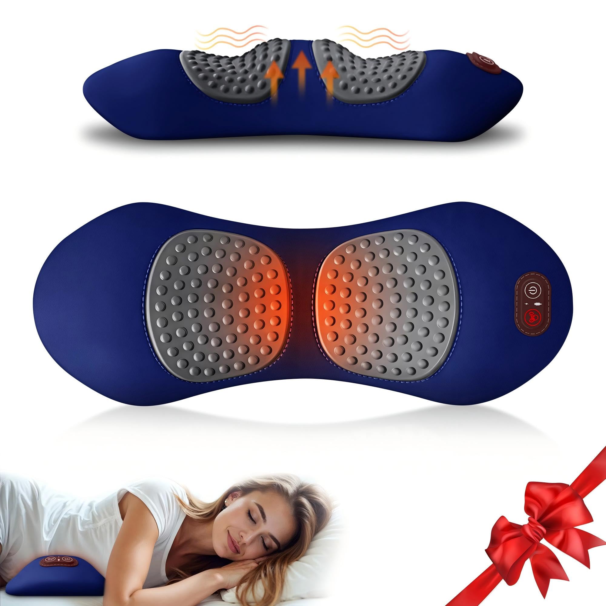 3 in 1 Upadate Rechargeable Electric Lumbar Support Pillow with Adjustable Height for Bed and Chair,Back Massager for Pain Relief Deep Tissue,Back Massager with Heat for Home & Office