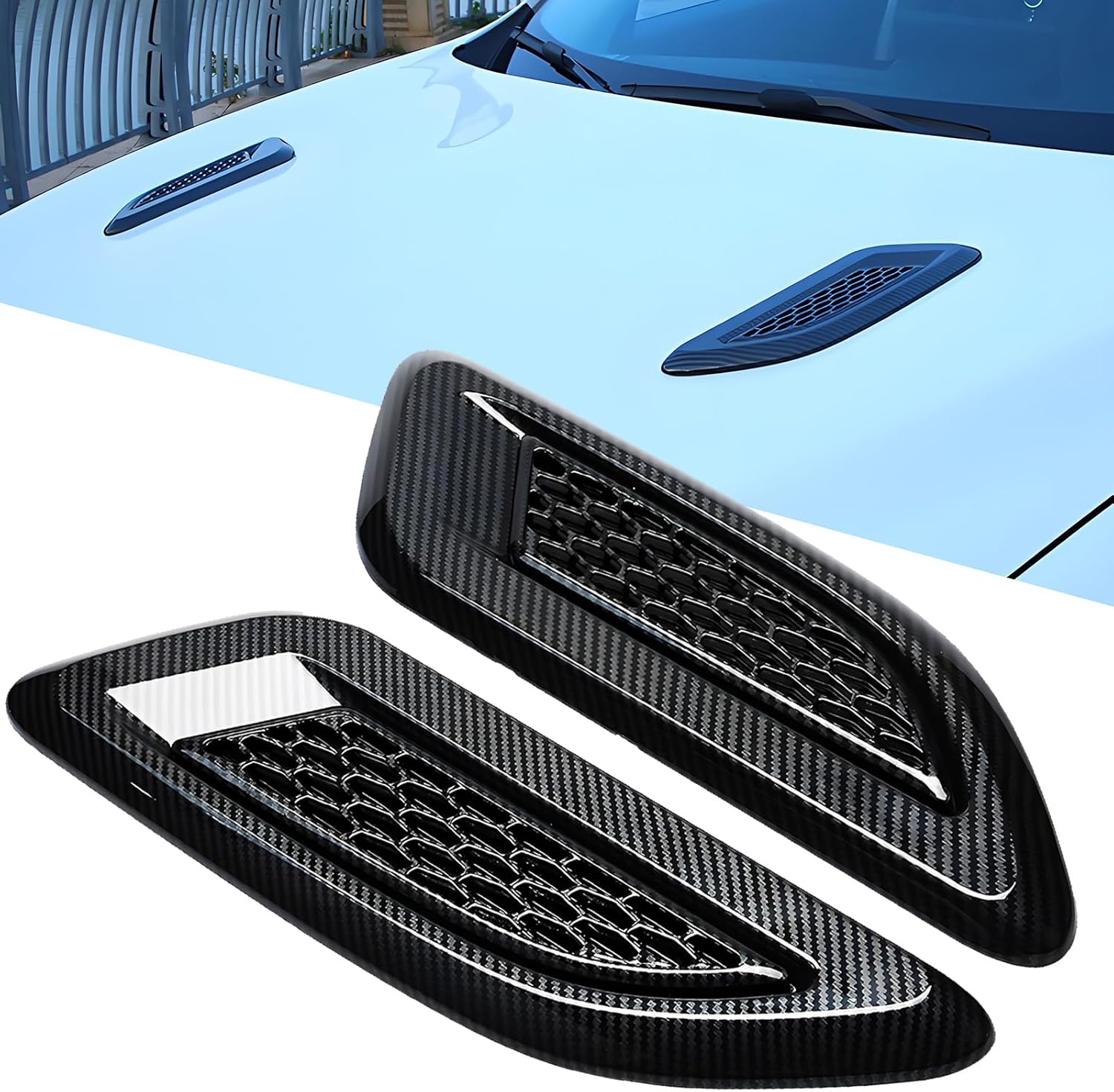 Car Exterior Outlet Wing Trim Grille Side Scoop Hood Cover for Chevy Silverado 2014-2019 Exterior Hood Air Vent Outlet Wing Trim Cover Intake Scoop Bonnet Vent Decor,carbon fiber