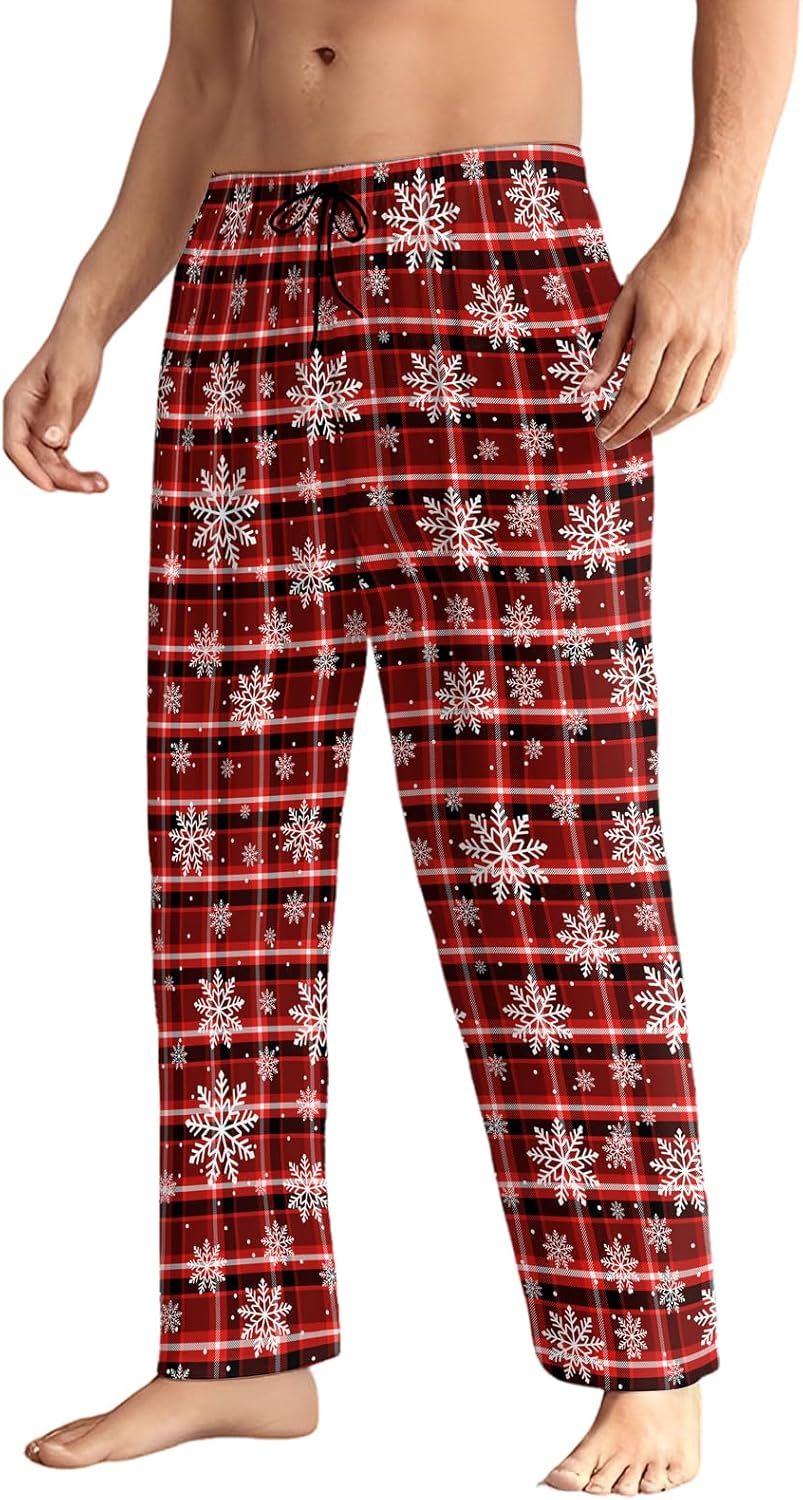 Buffalo Plaid Red Men's Pajama Pants with Pockets Elastic Waistband Breathable Lightweight Sleep Pants for Men Soft Lounge Pants M - Image 3