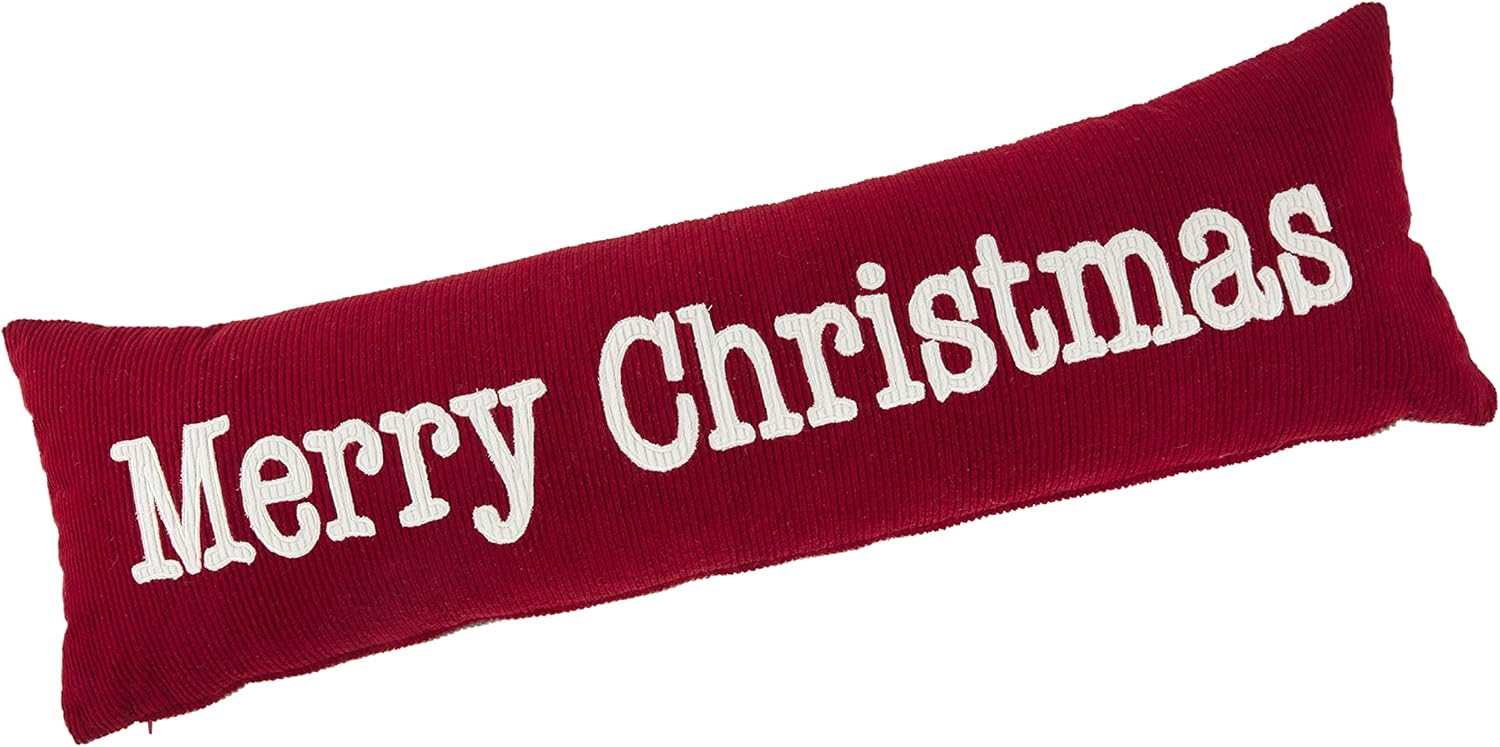 Mud Pie Reverse Corduroy Christmas Pillow, 11" x 35", Red/Gray 33 Count