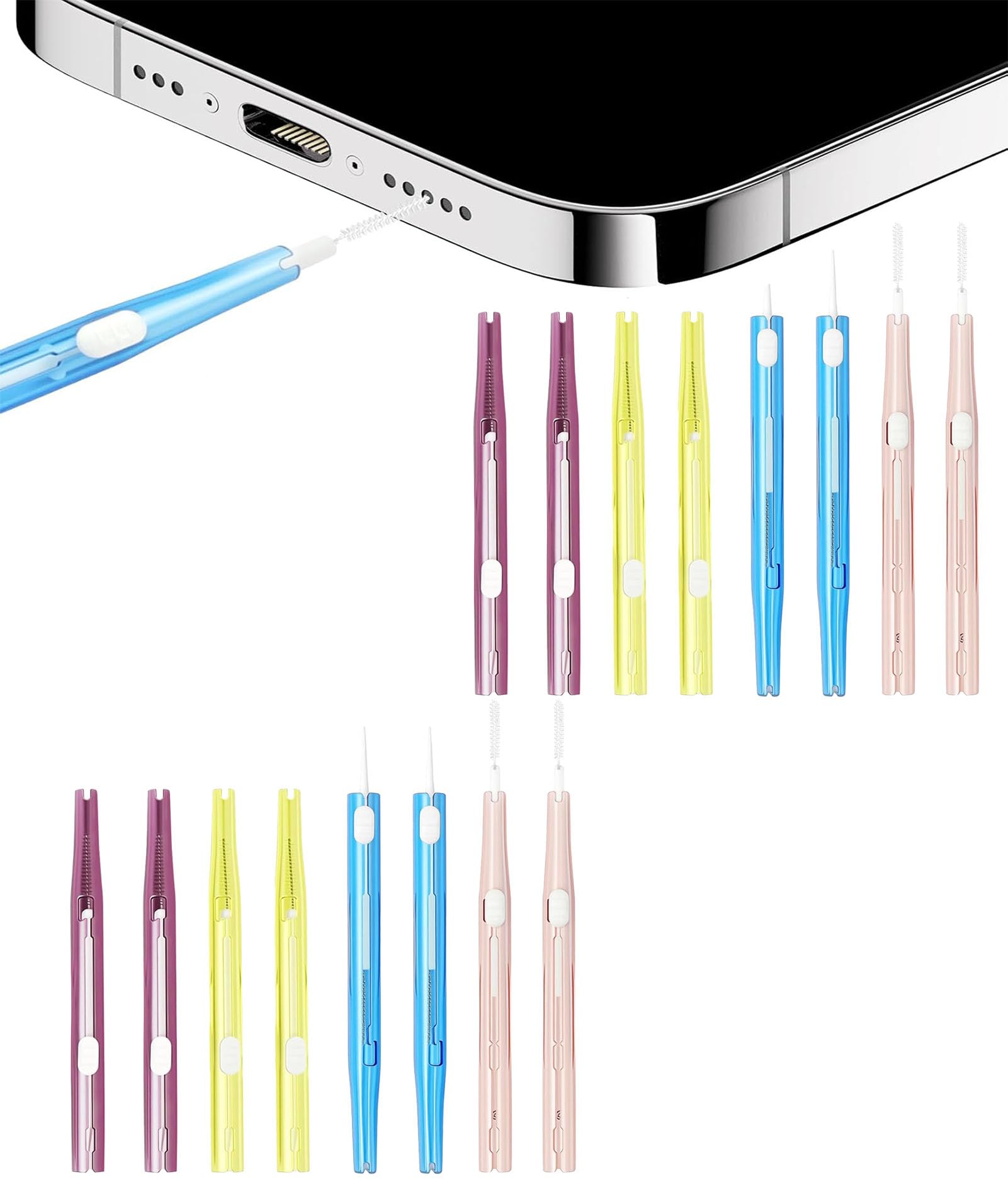 16PCS Speaker Cleaning Kit, Phone Speaker Cleaning Kit and Charging Port Cleaner, Effective Dust and Debris Removal Tool, Blue Yellow Brown Purple Colors, Suitable for Various Mobile Devices-image-22