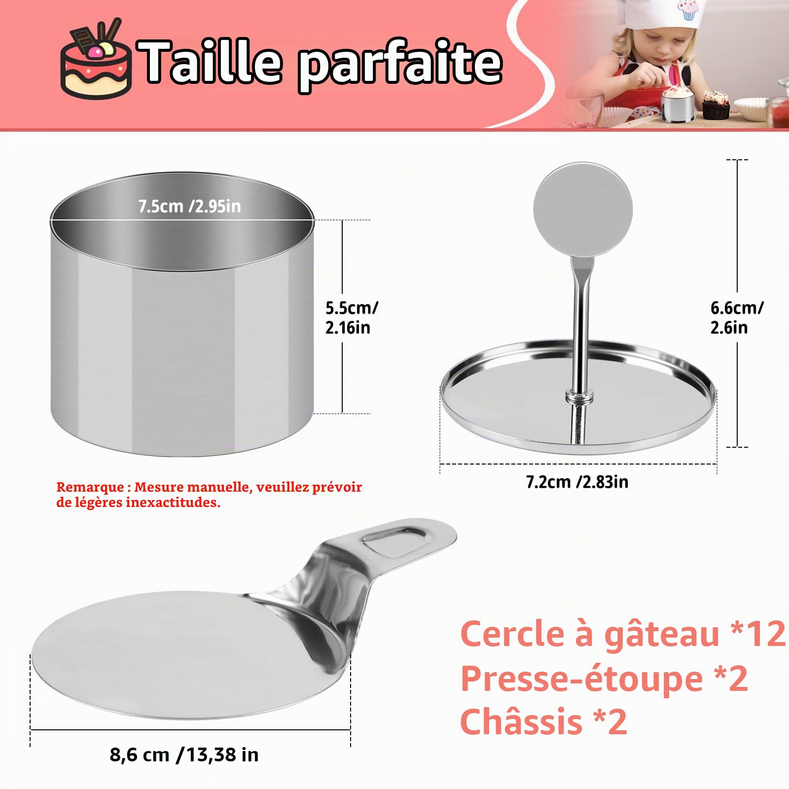 SWAWIS 12 Pièces Ø7,5cm Cercle à Pâtisserie Set Rond