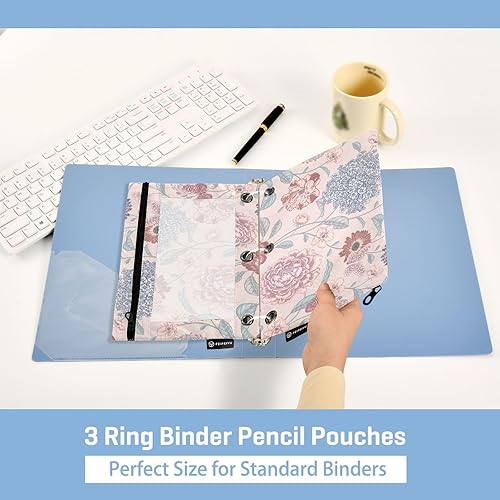 Miniatura 5 de Kigai Estuche para lápices para carpetas de 3 anillos de crisantemo con cremallera, estuche transparente para lápices para carpeta, bolsa de