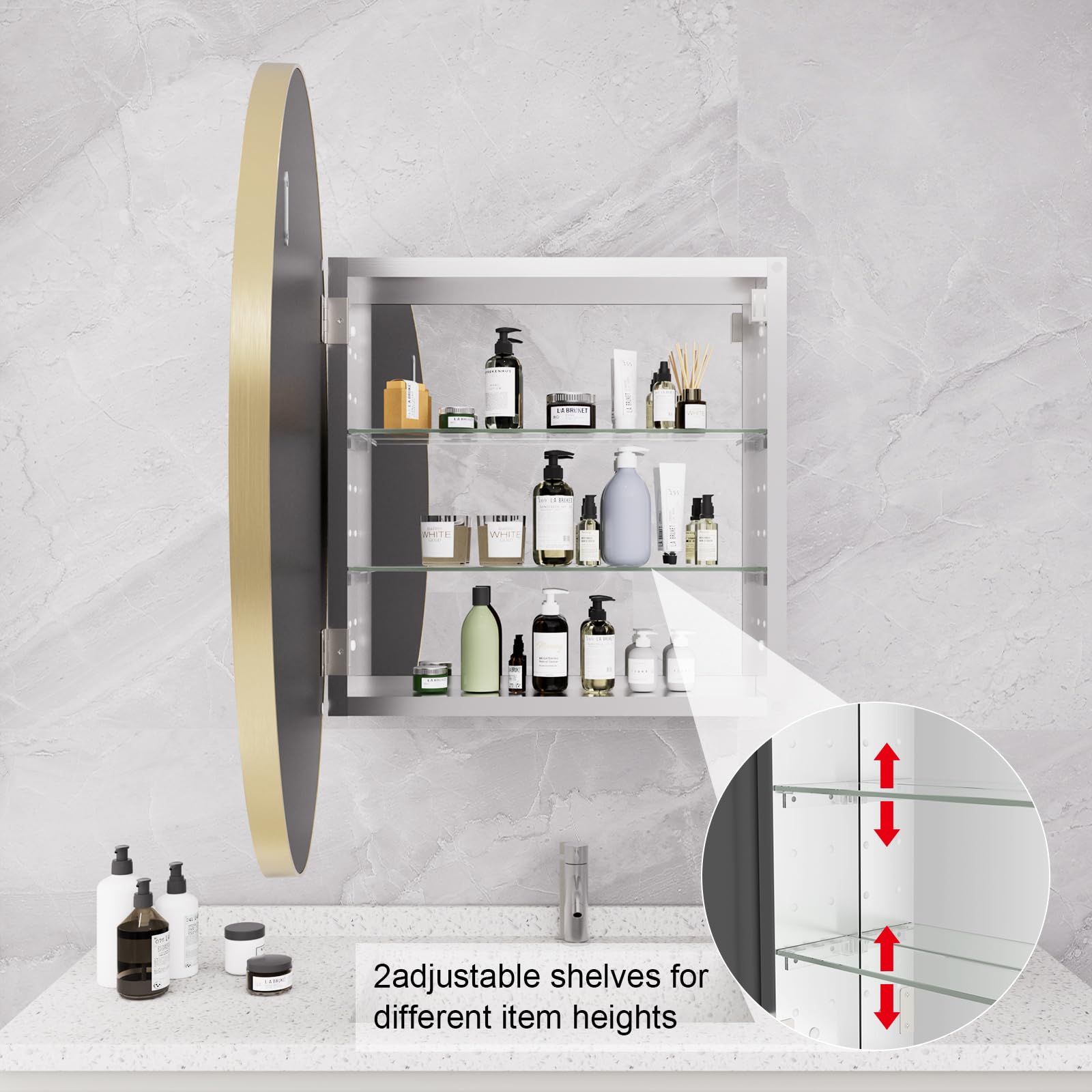 Badezimmer Spiegelschrank 71,1x71,1 Cm – Rahmenloser Abgeschrägter Spiegel Mit Integriertem Schrank Für Wand- Oder Oberflächenmontage