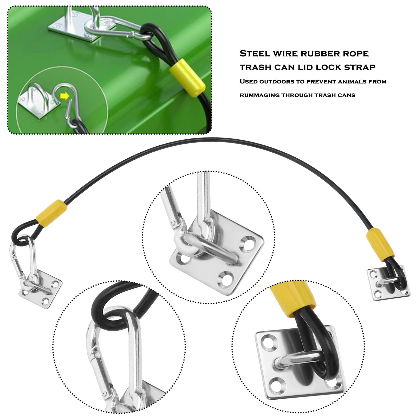 Lot De 2 Verrous De Couvercle En Acier Inoxydable 304 Pour Empecher Les Animaux Les Ecureuils Les Chiens Les Ratons Laveurs De Fouiller Et Les Verrous De Couvercle De Poubelle 49 Cm