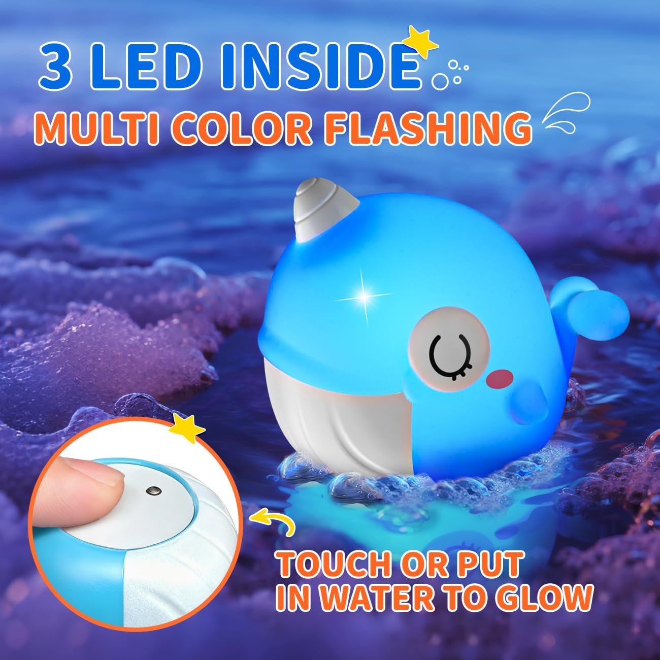 6 Packs Light Up Bath Toys for Kids Ages 1-3, Sea Animals Bathtub Toys for Baby 12-18 Months Toddlers 2-4, Water Activated Pool Toys for 1 2 Year Old Boy Girl Gifts