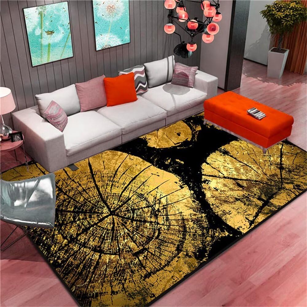 Tapis cuisine tapis shaggy noir anti-poussière motif bois jaune pour salon lavable 140x200