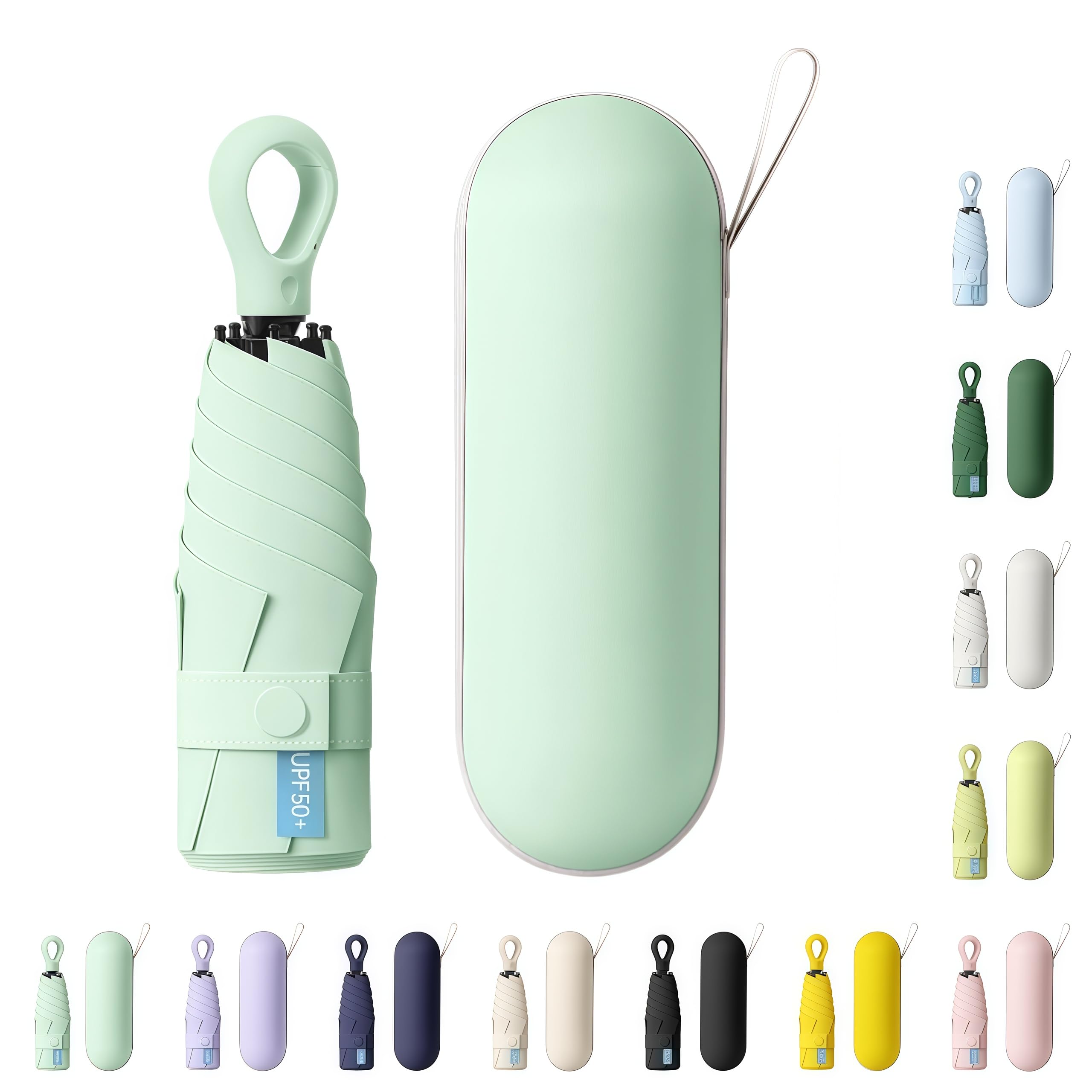 AYEUPZ Miniparaguas compacto de viaje, mini paraguas de 6 costillas, doble barra de soporte para mayor estabilidad, cartera con funda, paraguas pequeño compacto UV, protección solar — view 11