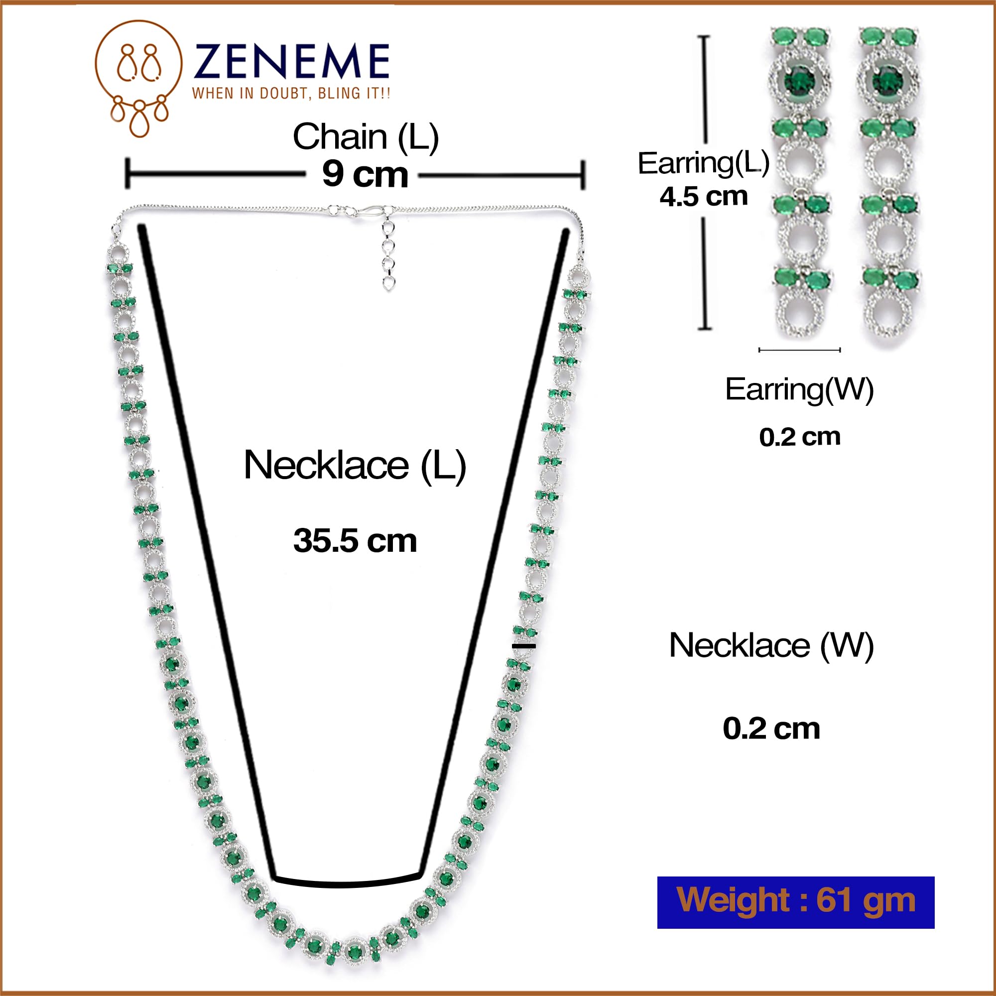 Circular American Diamond Long Necklace Earring Set