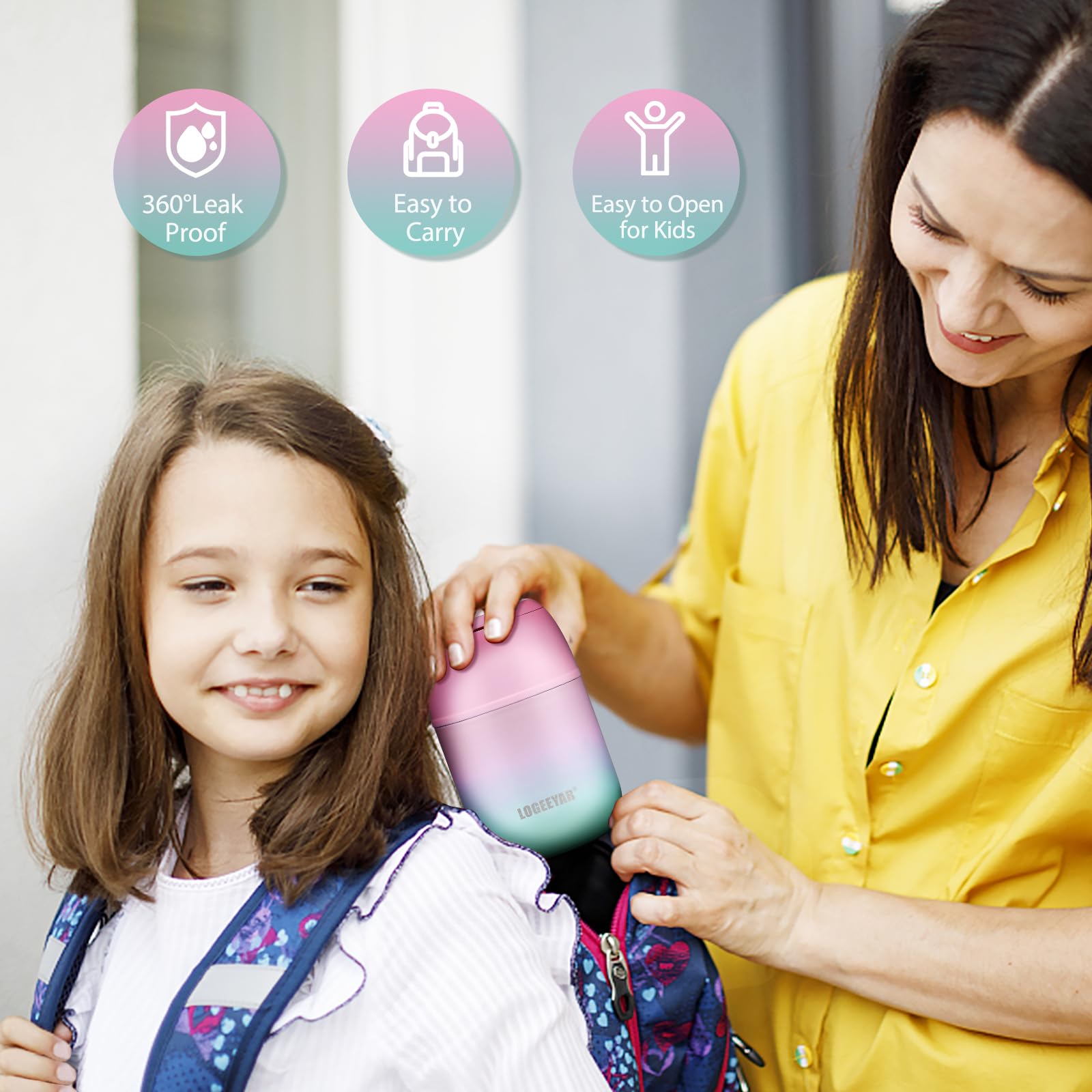 Itslife Thermo per Alimenti 500ml, Contenitore Termico per Alimenti di Acciaio Inossidabile con Cucchiaio Pieghevole, Isotermico Sottovuoto per Cibi Caldi e Freddi (Rosa-Verde)
