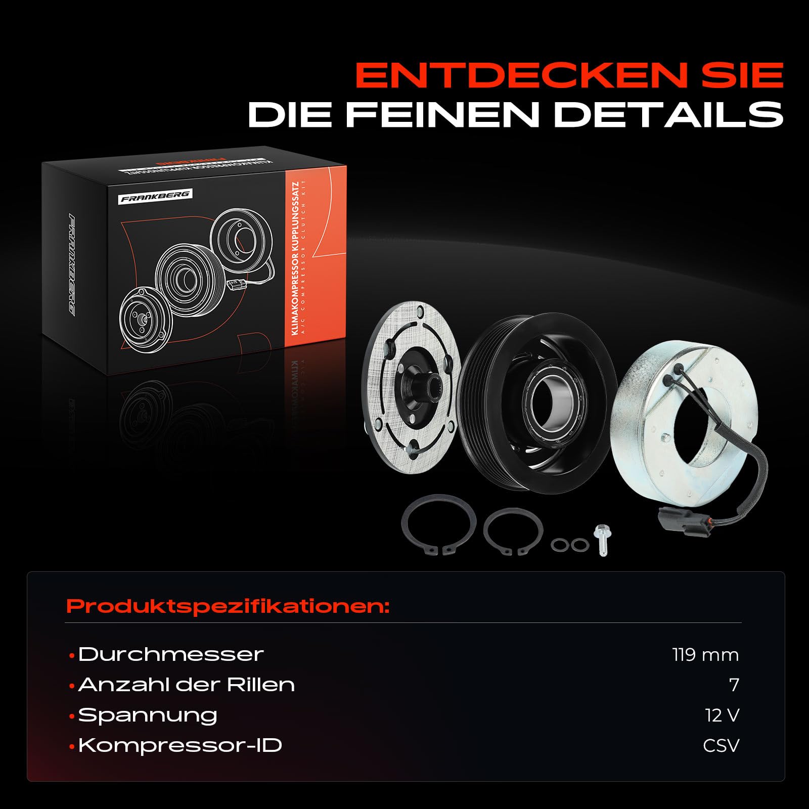 Frankberg 1x Klimakupplung Kompatibel mit Qashqai +2 I J10 JJ10E NJ10 X-Trail T31 Grand Scénic II JM0/1 Megan.e II BM0/1 CM0/1 Scénic III JZ0/1 Replace# 8200855146