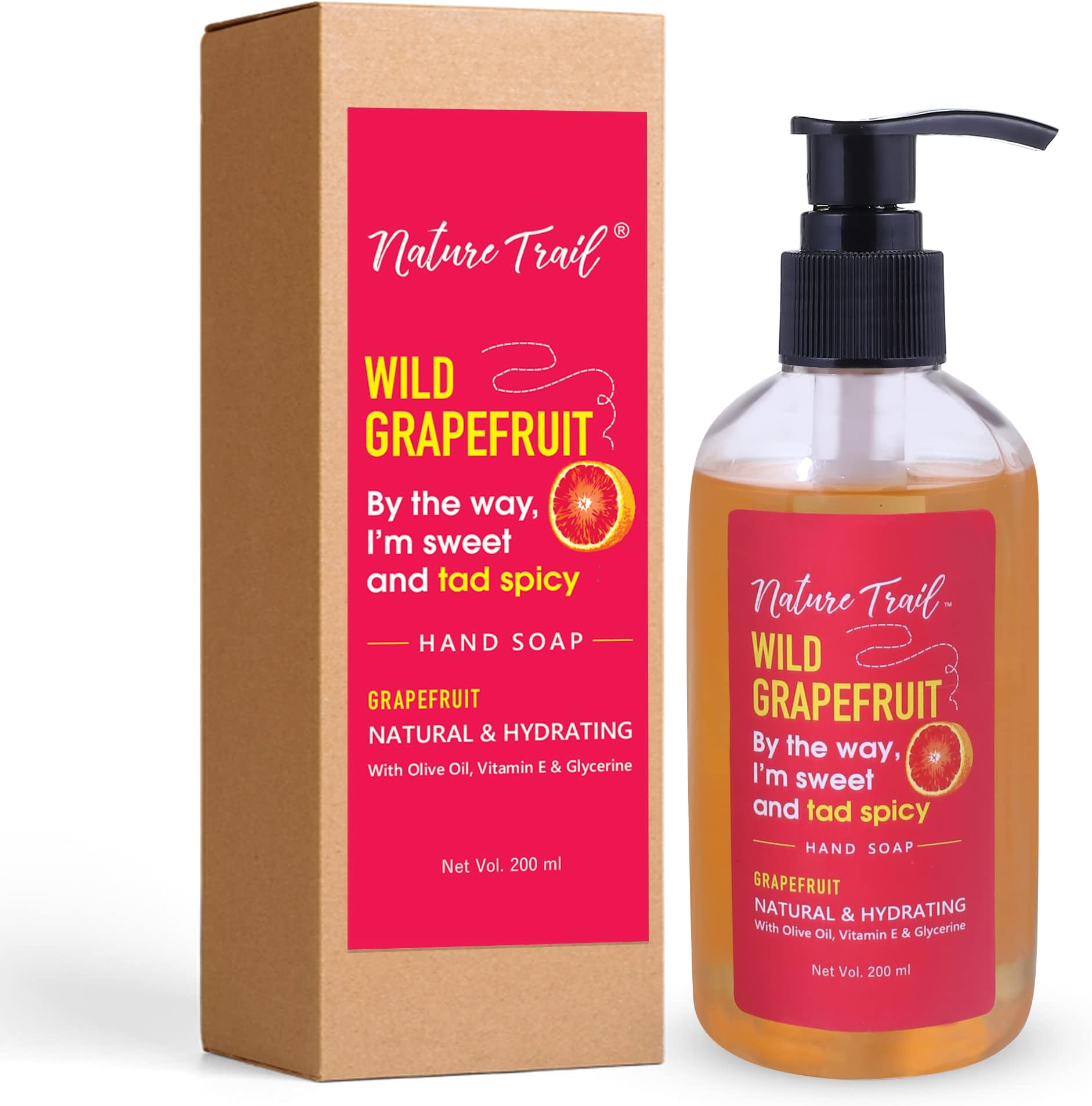 Nature Trail Wild Grapefruit Natural Handwash with Olive Oil, Vitamin E & Glycerine, Sulphate & Paraben Free Hand Wash, 200 Ml