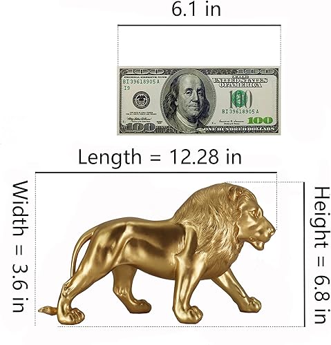 Miniatura 7 de Estatua de león dorada coleccionable de 12 pulgadas, decoración de escritorio, decoración de habitación, decoración del hogar, escultura de arte