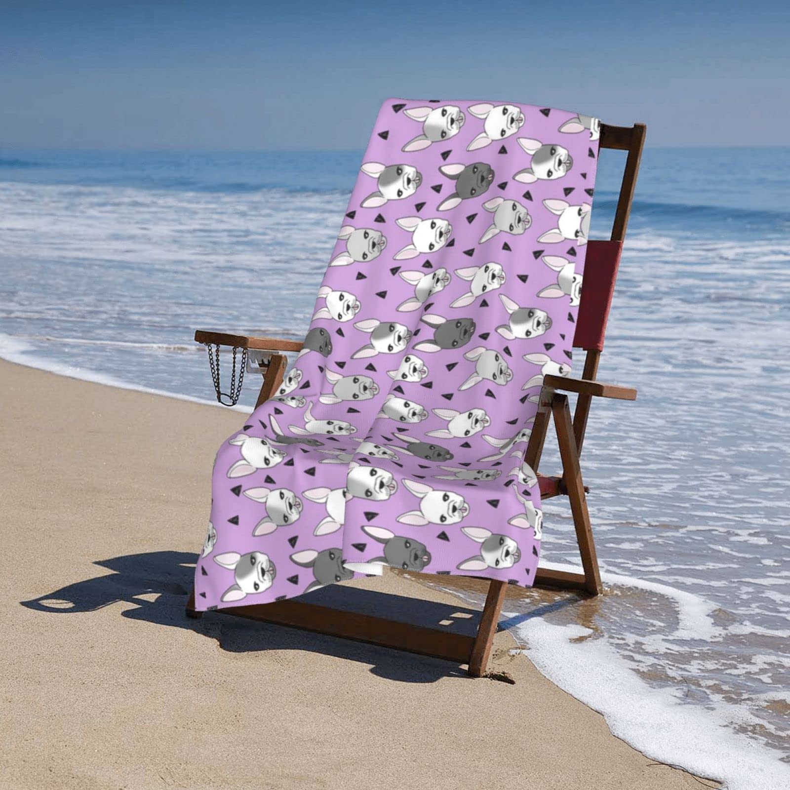 Telo Mare In Microfibra Con Bulldog Francese – 80x130 Cm – Asciugamano Da Viaggio Assorbente - 4