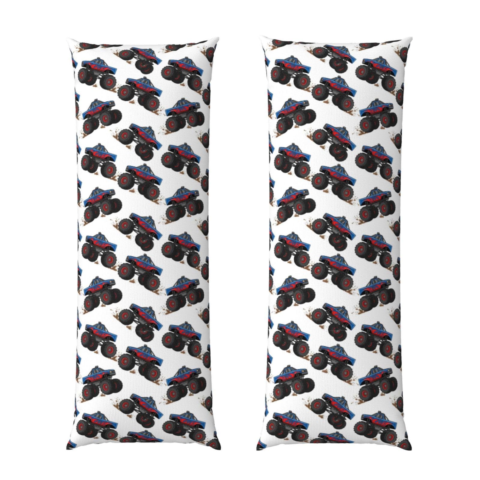 Body Pillow Cover 20x54, Red Blue Car Cartoon Truck Monster, Soft Microfiber Long Pillowcase with Zipper Closure, Breathable Protector for Bedroom Sofa Couch Sleeping
