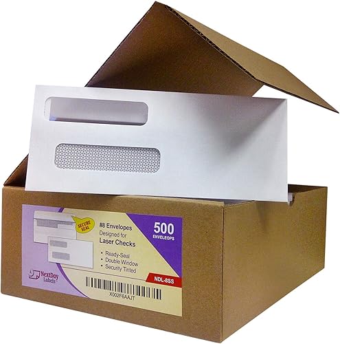 NextDayLabels - Caja de sobres de seguridad de doble ventana 500# 8 autosellados