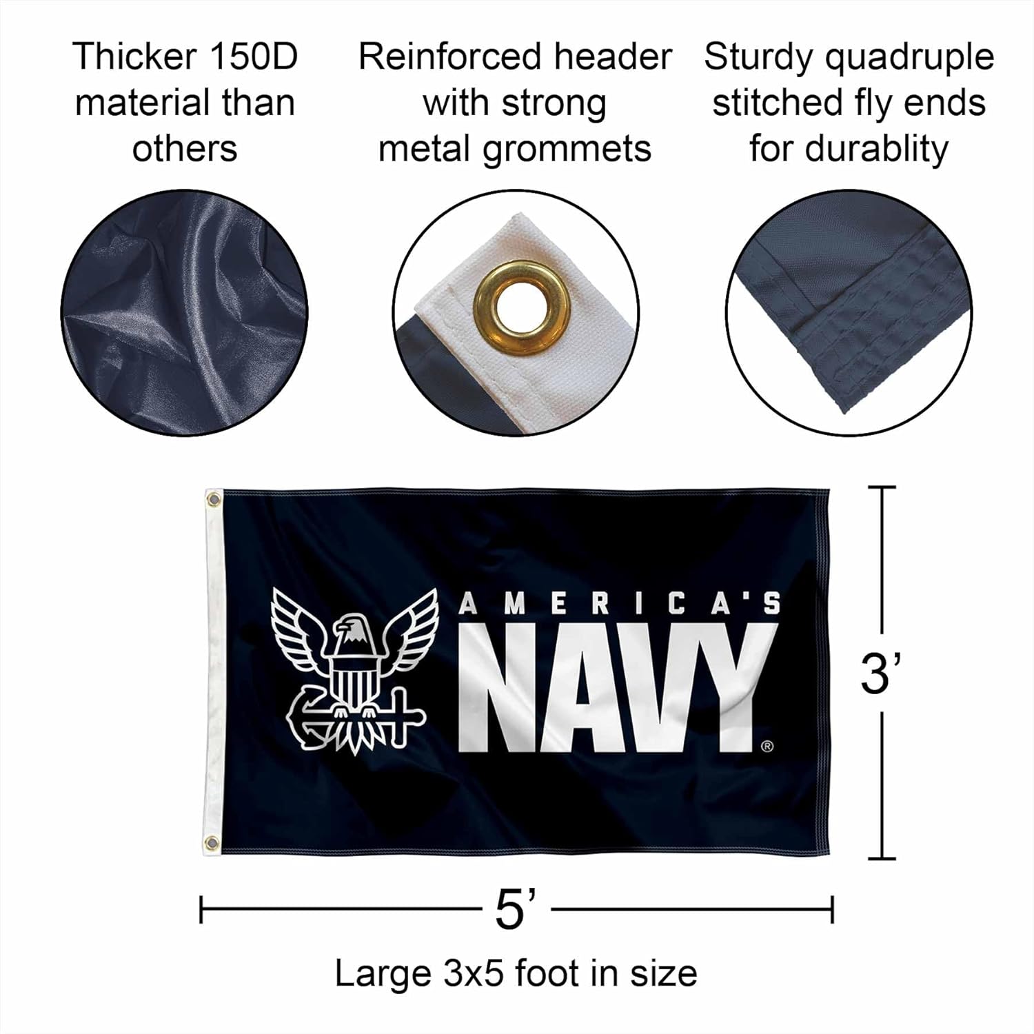 US Navy Midshipmen America's Navy 3x5 Grommet Flag - Image 2