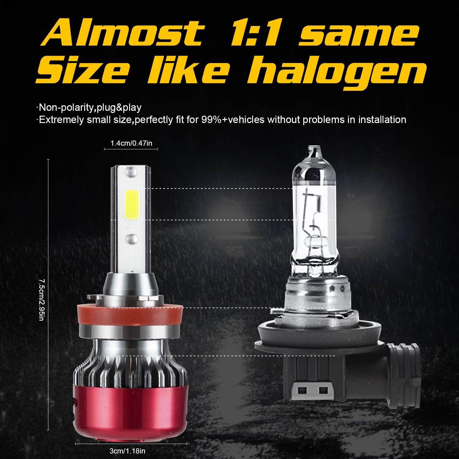 1 para 1000 lm żarówka LED 6000 K zimna biel samochód lampa konwersja żarówki przeciwmgielne DC 9-30 V światło do jazdy (H8/H9/H11)