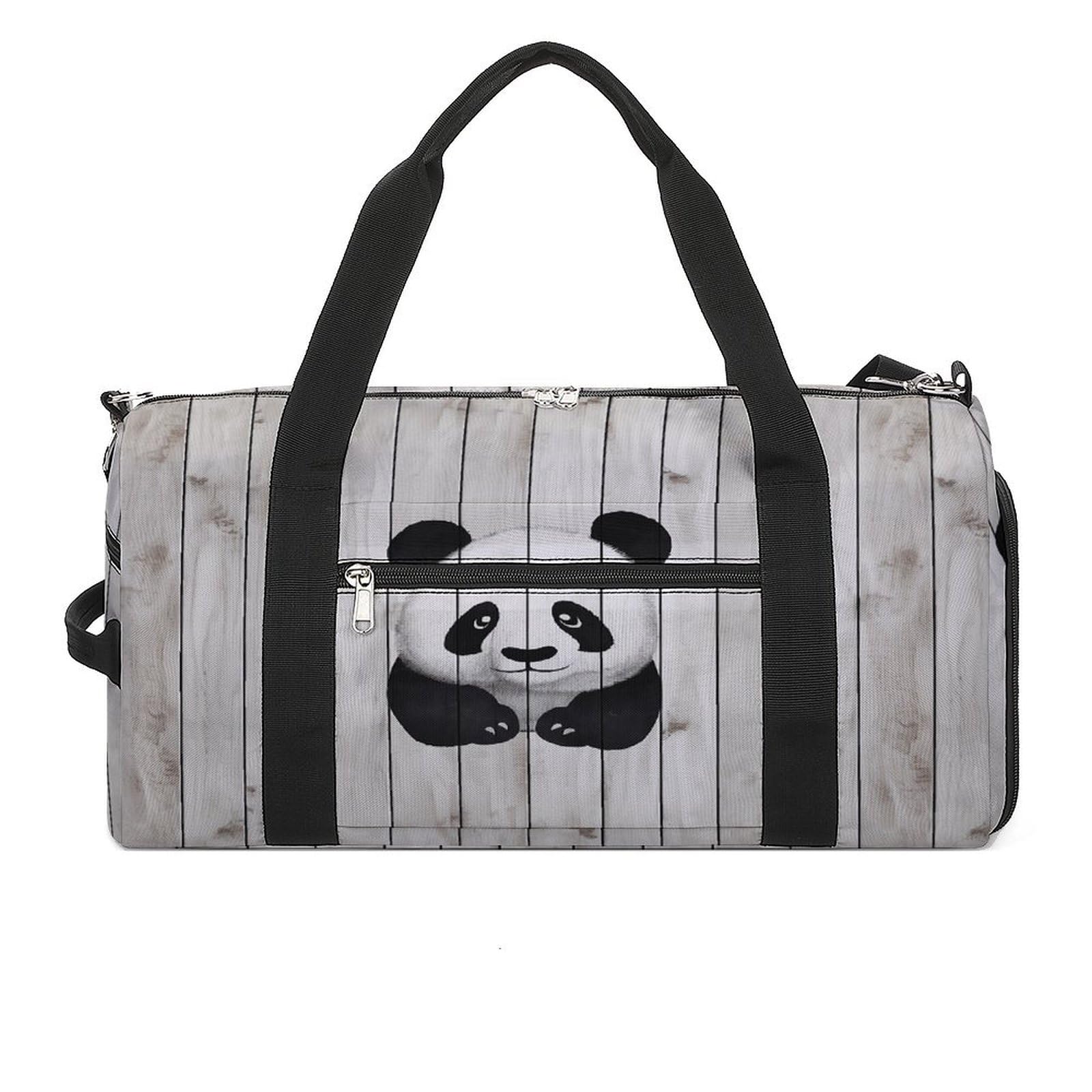 Turnbeutel für Damen und Herren, weißer Holz-Panda-Druck, Turnbeutel, wiederverwendbar, Turnbeutel mit Schuhfach, Stil, Einheitsgröße, modern, Stil:, Einheitsgröße, Modern