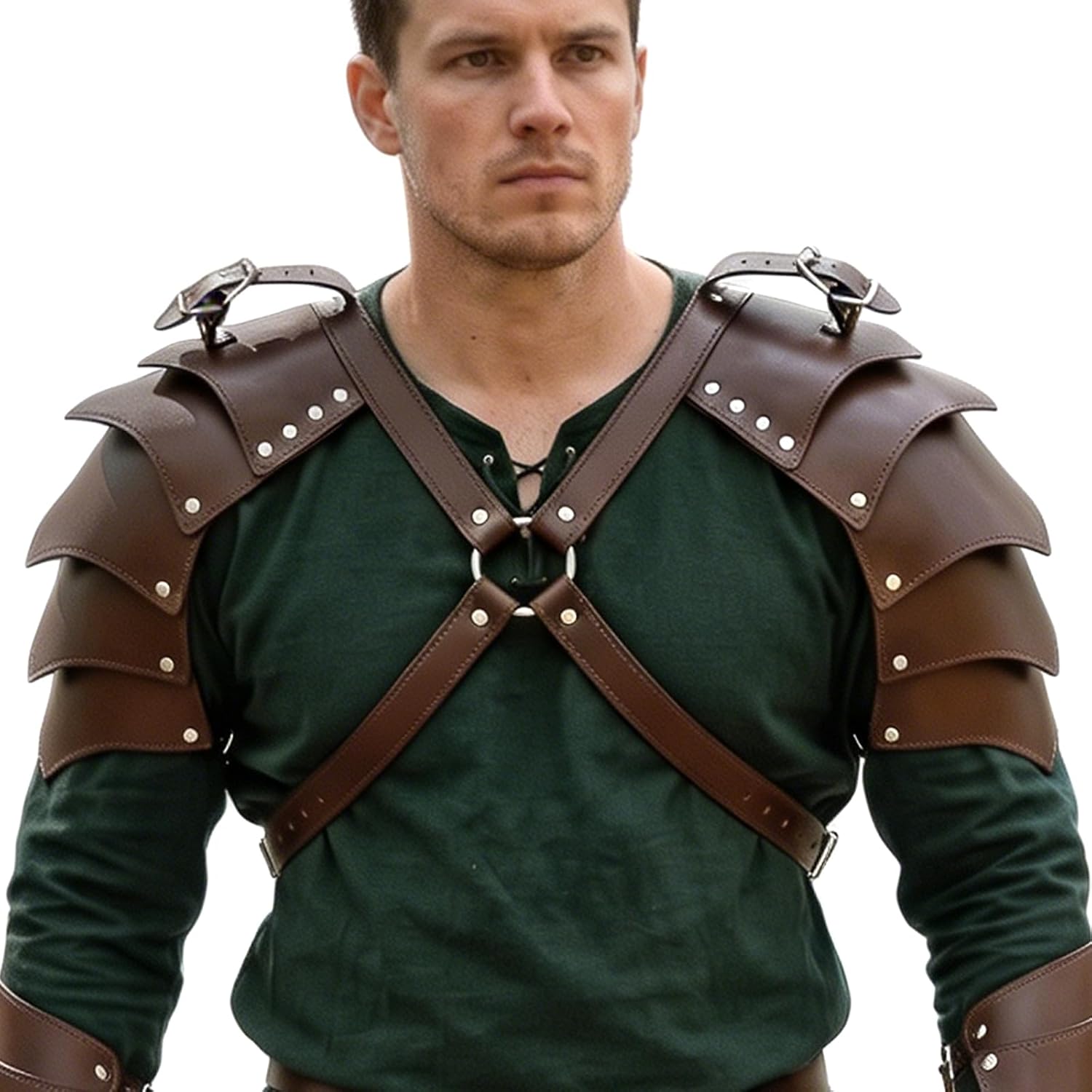 SUMGOGO Shoulder Armor Double Pauldron Vintage Mercenary Knight Medieval Renaissance LARP/Cosplay Ren Faire Costume Accessory