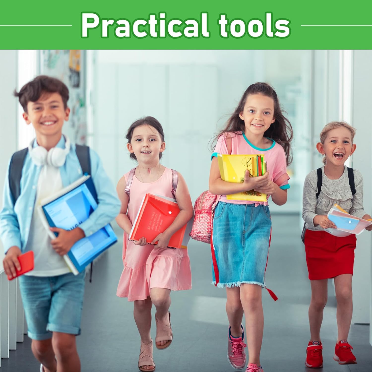 Ireer 200 Pack Plastic Envelopes Clear Poly with Snap Button Closure Colored Document Folders Plastic Envelopes for Home Office School Work Organization Supplies 8 Colors, A4 Size(No Label)