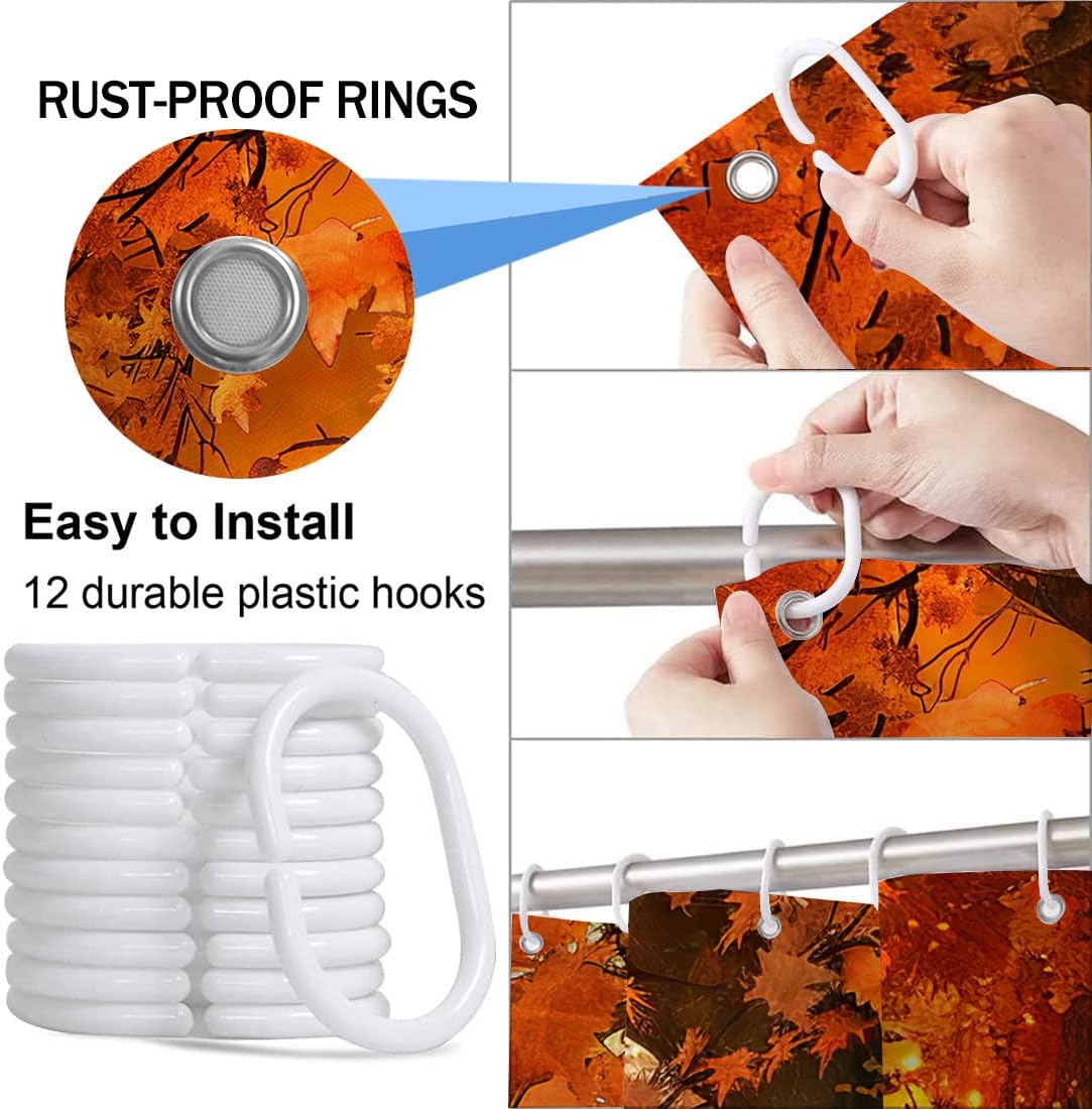 GOAOK Rustic Fall Shower Curtain, Autumn Pumpkin Harvest Thanksgiving Shower Curtain Set, Rusitc Halloween Forest Shower Curtain Set,Fall Farmhouse for Bathroom with Hook Fabric Polyester 72''X72''