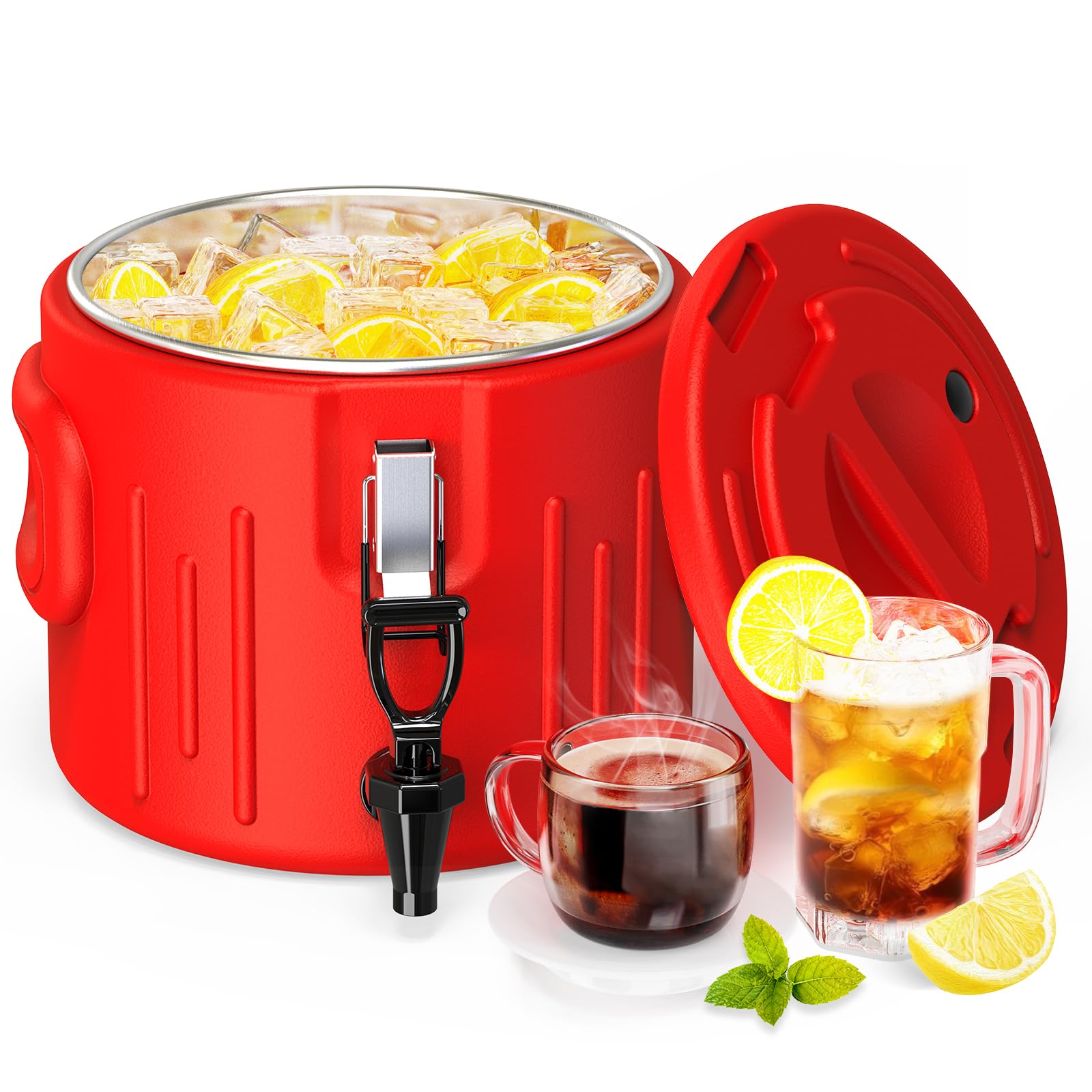 Dispensador de bebidas aislado 5 en 1 de 2 galones, dispensador de bebidas de acero inoxidable para líquidos fríos y calientes, di