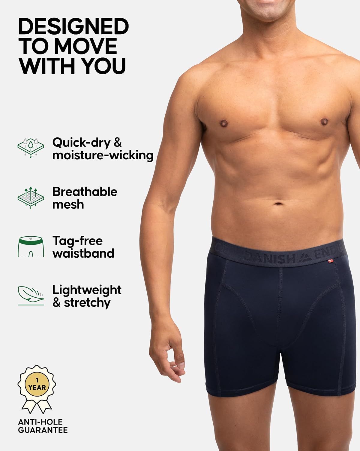 DANISH ENDURANCE Men's Performance Boxer Briefs (3-Pack) – Moisture-Wicking, Quick-Dry Comfort with Extra-Long Fit