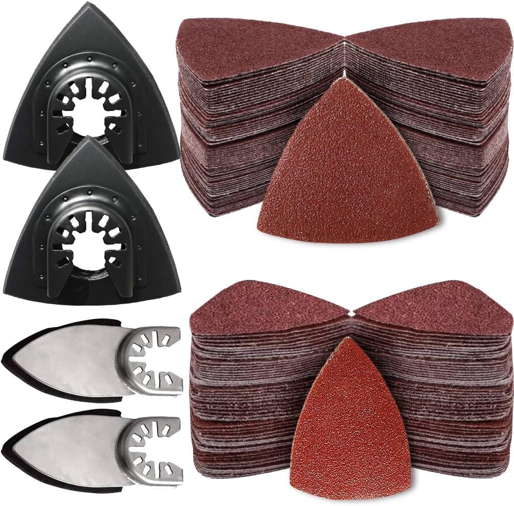 104Pcs Oscillating Tool Detail Sanding Pads Kit, 2Pcs Triangle Sanding Pads a...