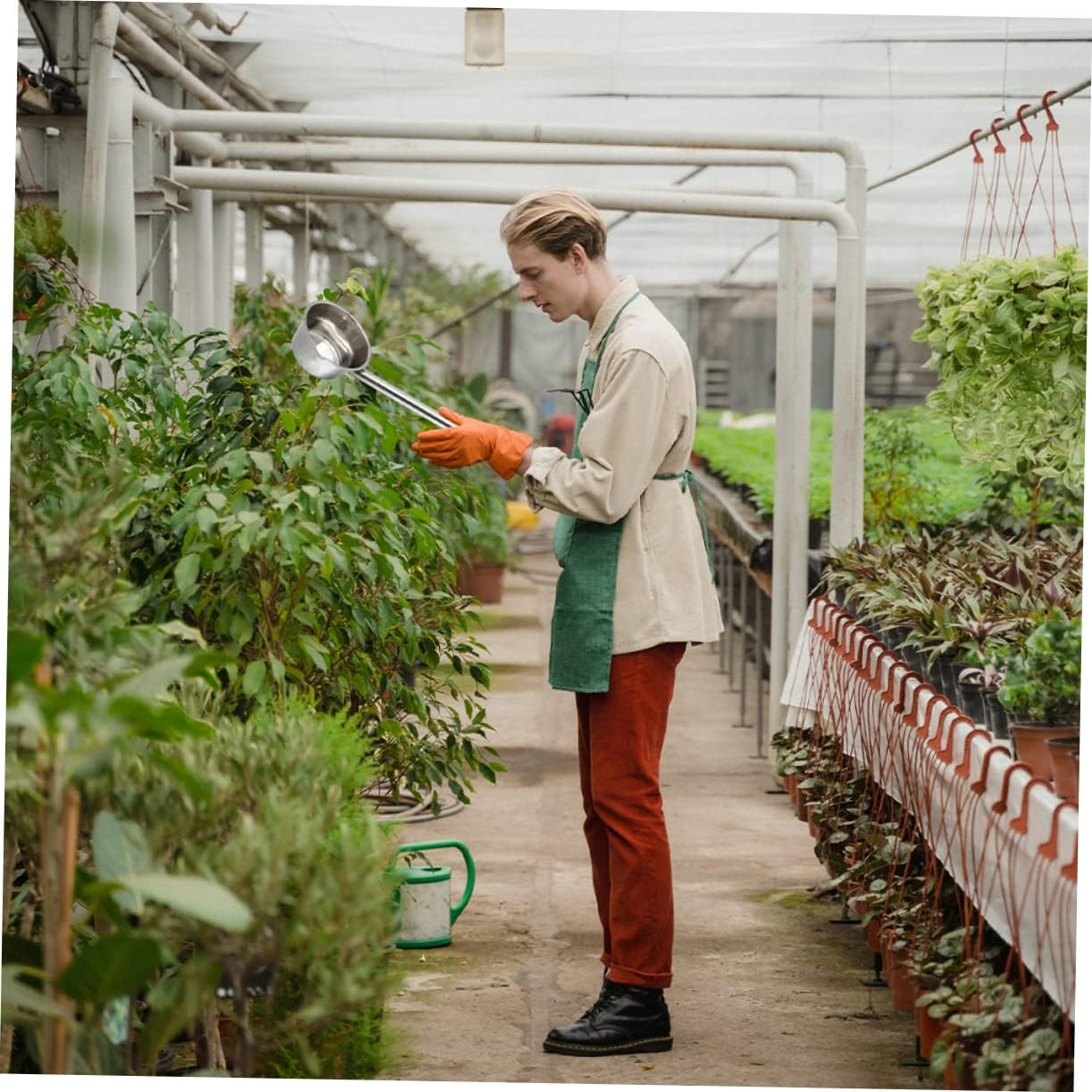 Wakauto Stainless Steel Kitchen Dip Water Scoop with Long Ergonomic Handle Resistant Garden Ladle Cup with Pouring Spout Thickened One Molded Water Dipper for Household and Outdoor Use