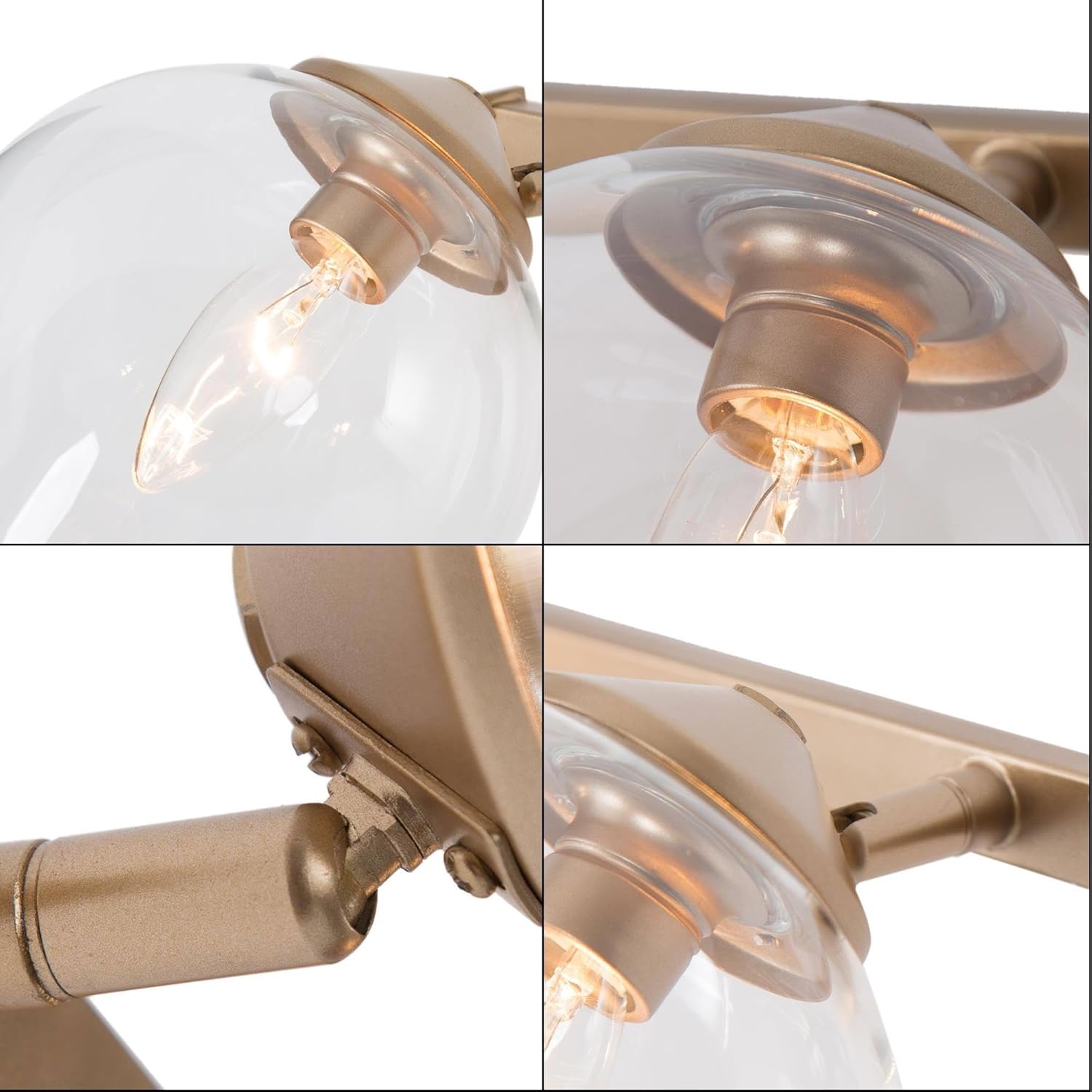 KSANA Gold Bathroom Vanity Light Fixtures, 3-Light Adjustable Vanity Lights for Bathroom with Clear Glass Shade, Modern Bathroom Vanity Lighting Light Fixtures Over Mirror