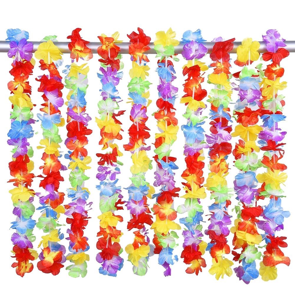 HugeDE 12 Pcs Hawaiian Flower Garlands Colorful Tropical Garlands Flower Leaves Banner Beach Themed Party Garland Summer Birthday Party Decorations for Adults