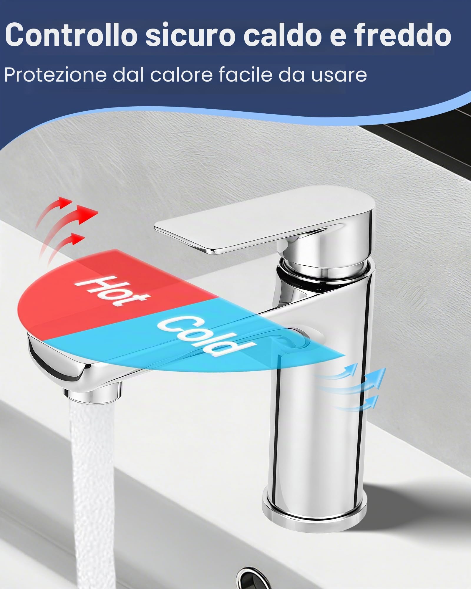 Rubinetto da bagno in acciaio inox, miscelatore monocomando per lavandino, rubinetto da bagno con tubo di collegamento da 60 mm, altezza erogatore 95 mm, risparmio energetico, rubinetto per lavabo per