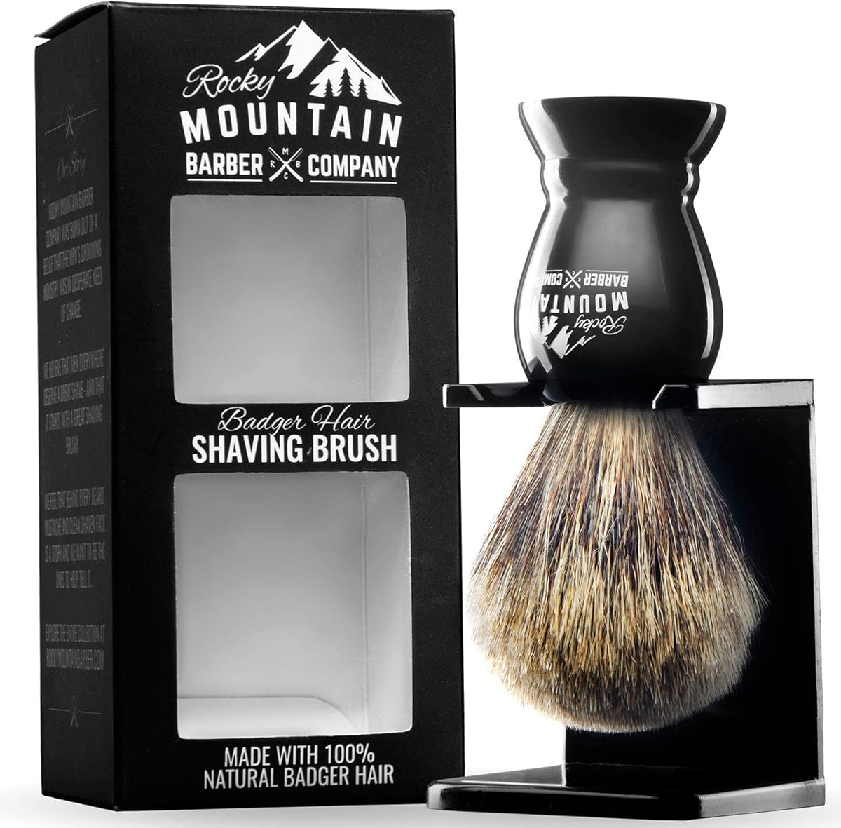 Shaving Brush - Pure 100% Best Badger Hair Barber Grade with Black Heavy Duty All-Resin Handle and Oversized Bristle Head For Better Shaving Cream Lather – Works with Any Razor - Included Brush Stand