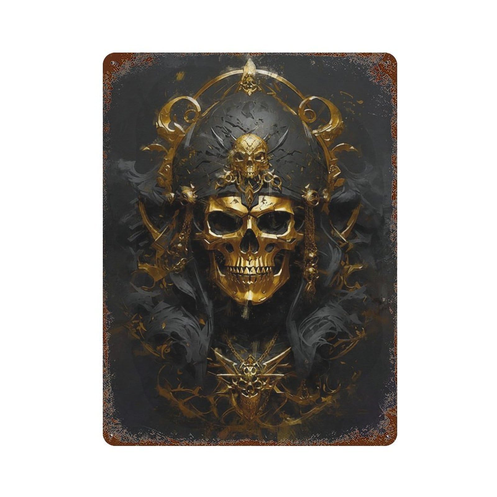 Gold Skull with Crown Decorative Tin Sign 15.7"x11.8", for Farmhouse, Kitchen And Entryway Decor, Shabby Chic Decor