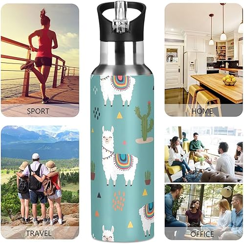 Miniatura 5 de BPA-Free Sports Water Bottle 20 Oz, Insulated Stainless Steel Water Bottle with Straw for Gym Outdoor Travel School, Cute Llamas Colorful
