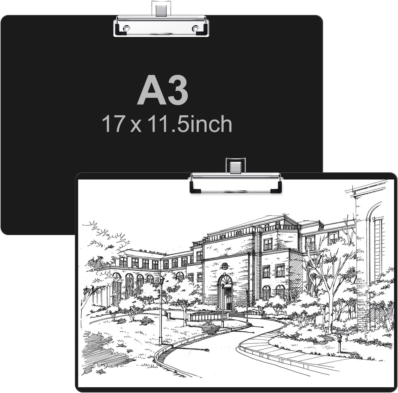 11x17 Tabloid Size Clipboard with Pen Holder, Black Large Horizontal Clip Board for Teachers, Students, Lawyer, Landscape Layout, with Low Profile Clip, Office & School Supplies(2Pack)