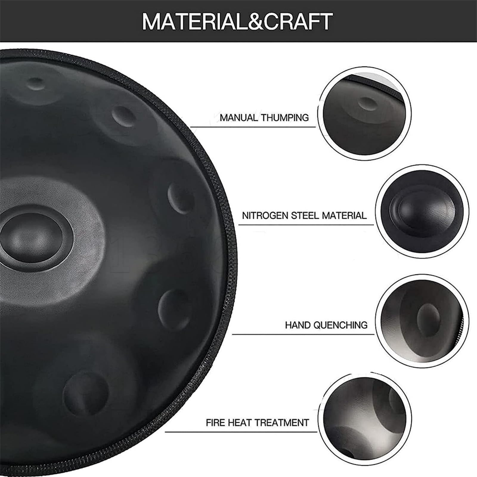 Bębny Hand Pan dla dorosłych 432Hz/440Hz Bęben Hand Pan 12 tonów 22-calowy tambor Instrument do medytacji Bęben do muzyki jogi Początkujący Bęben stalowy Tongue (12 nut 440Hz)