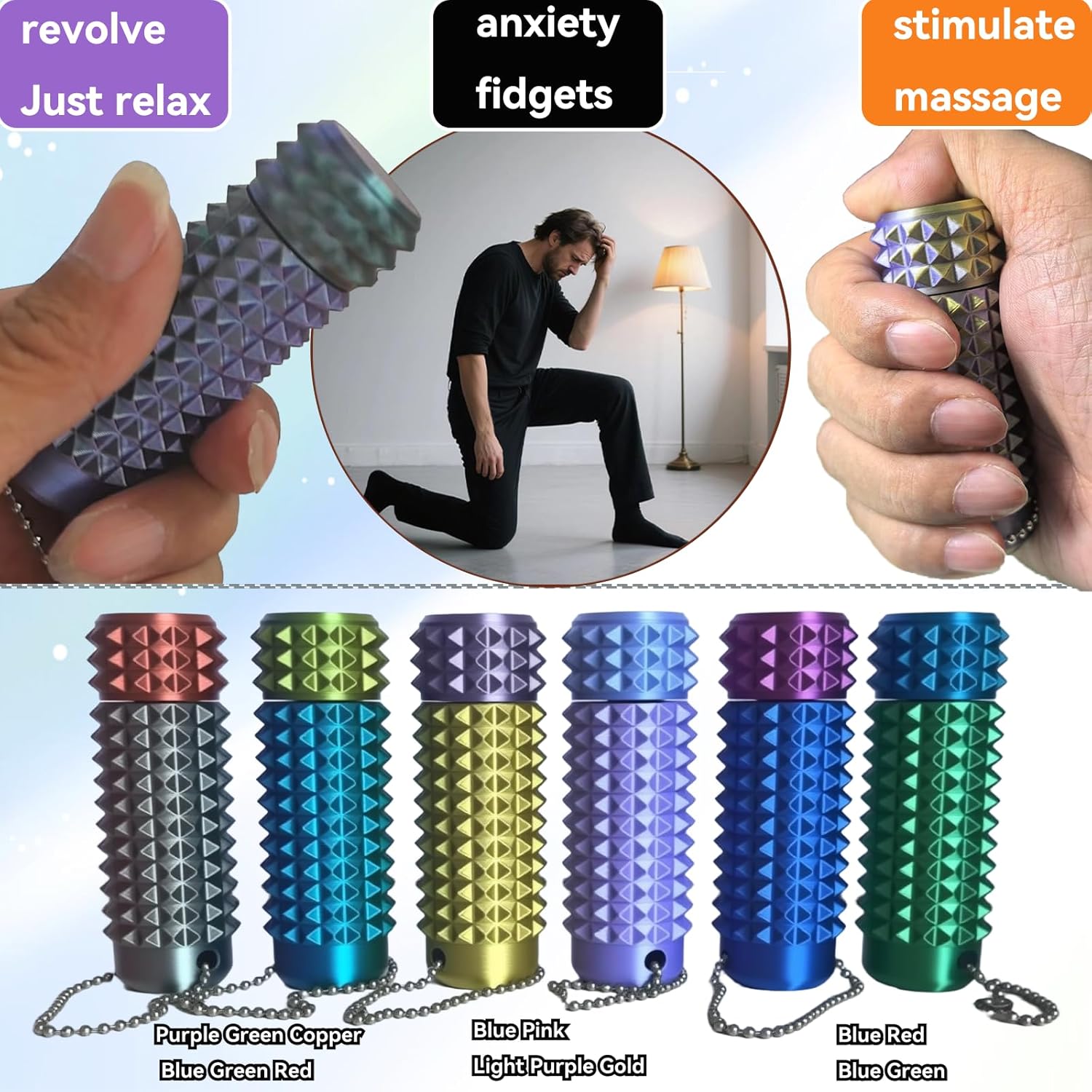 2pcs Pain Stim Fidget, Rotating Fidget Roller, 3D Printed Fidget Toys, Suitable for Hand Stimulation、Autism、ADHD、Irritability、Adult Fidgets for Anxiety and Stress