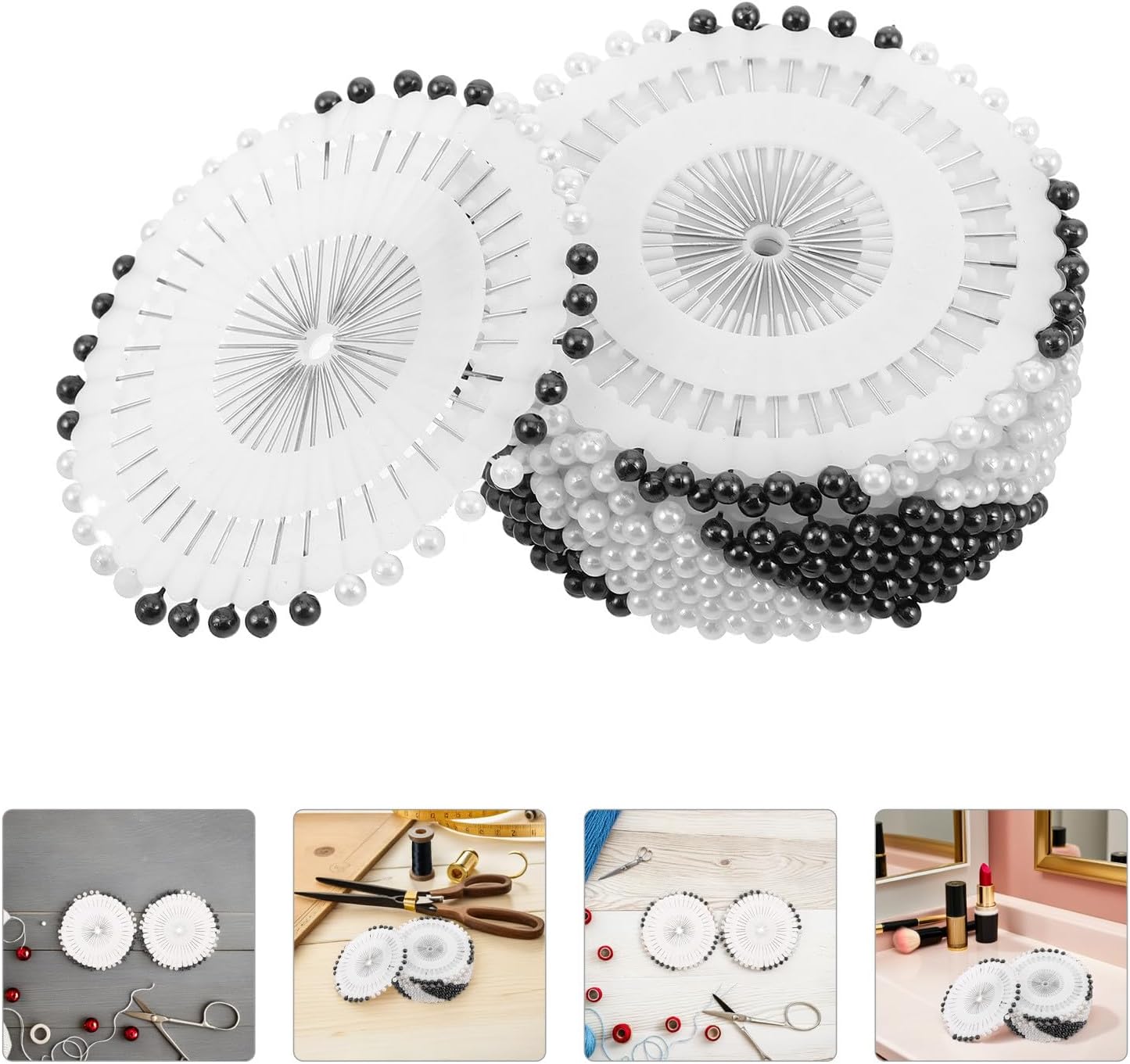 480pcs Pearl Head Straight Pins for Sewing and Quilting, Black and White Long DIY Craft Positioning Needles for Fabric, Dressmaking, and Hand Sewing Projects