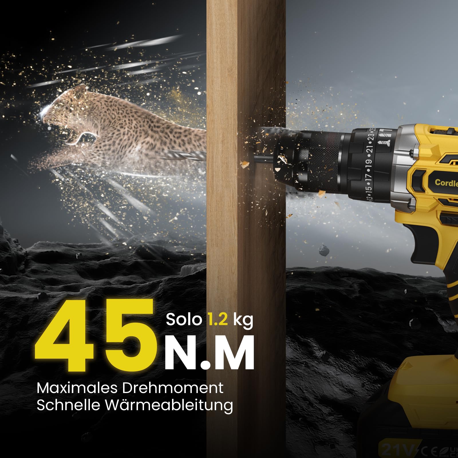 Akkuschrauber, 21V Akku Schlagbohrschrauber mit 2 Akkus 2,0Ah, 25+3 Stufen, 2 Gang, 10mm Metallbohrfutter, 29tlg Zubehör, 45Nm Akkubohrer Bohrmaschine Schlagbohrmaschine für Reparatur DIY Geschenke