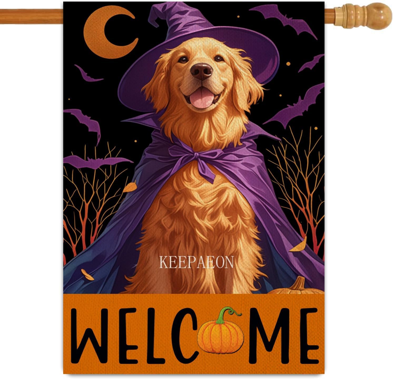 KEEPAEON Halloween Golden Retriever Garden Flag