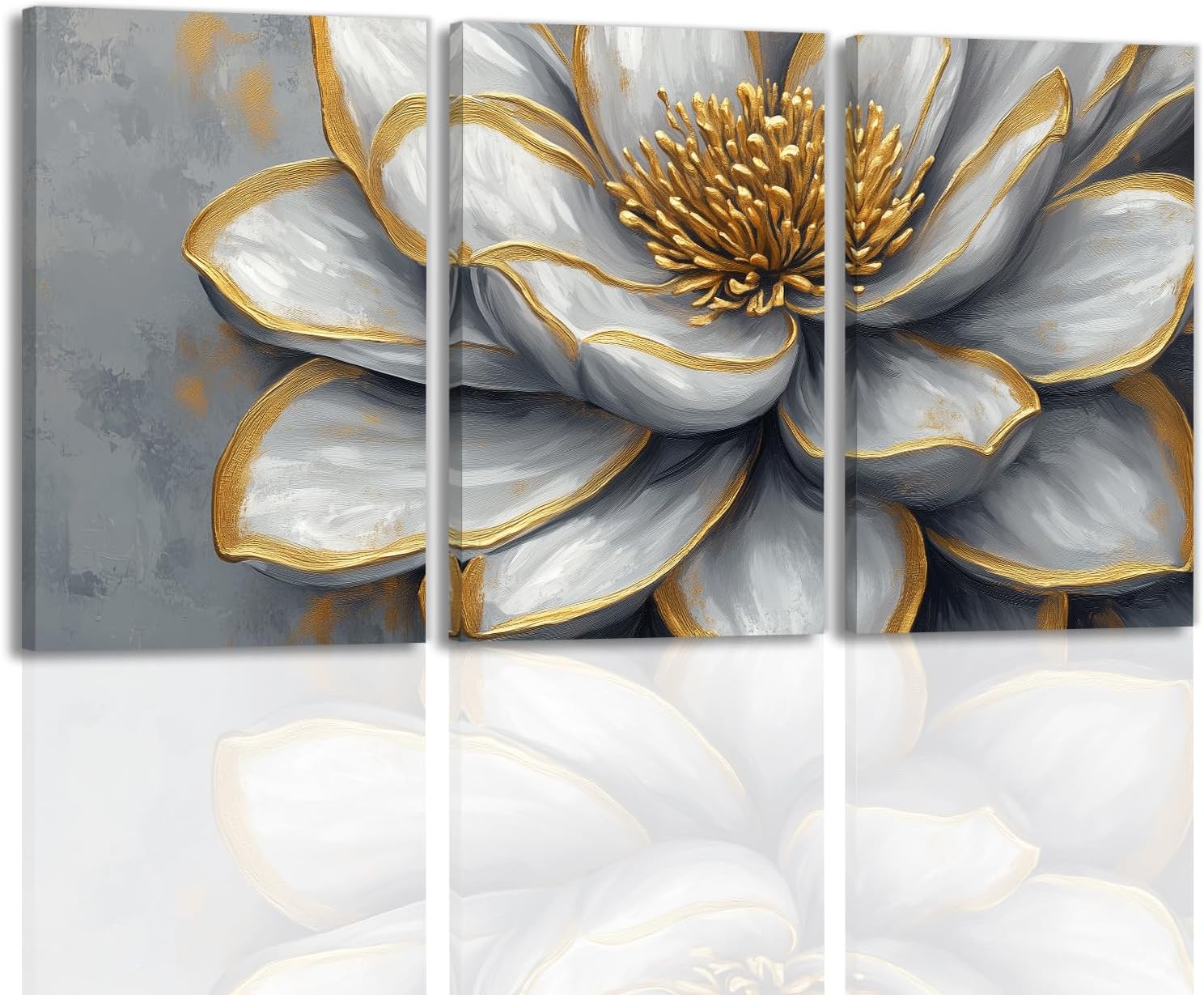 Lotus Wall Art 3 Panel Abstract Blooming Lotus Flower Picture Canvas Print Watercolor Lotus Zen Wall Decor Framed for Living Room Bedroom Dining Room Decor(Artwork-3,12"x16"x3pcs)