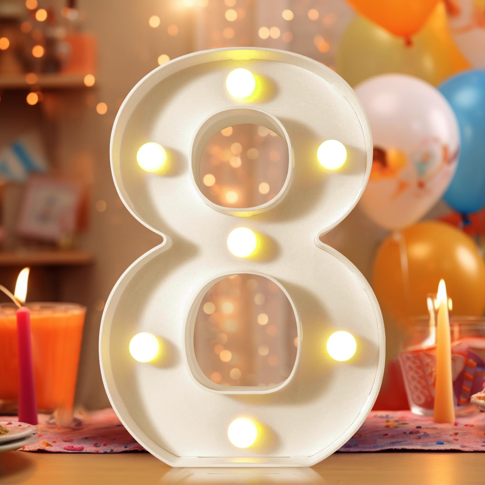 8.8" Decorative LED Light Up Numbers, Marquee Numbers Lights for 7th Birthday Decorations, Lighted Number Sign for Birthday Party Night Lights Wedding Anniversary Home Wall Decor, White Number 7 — view 77
