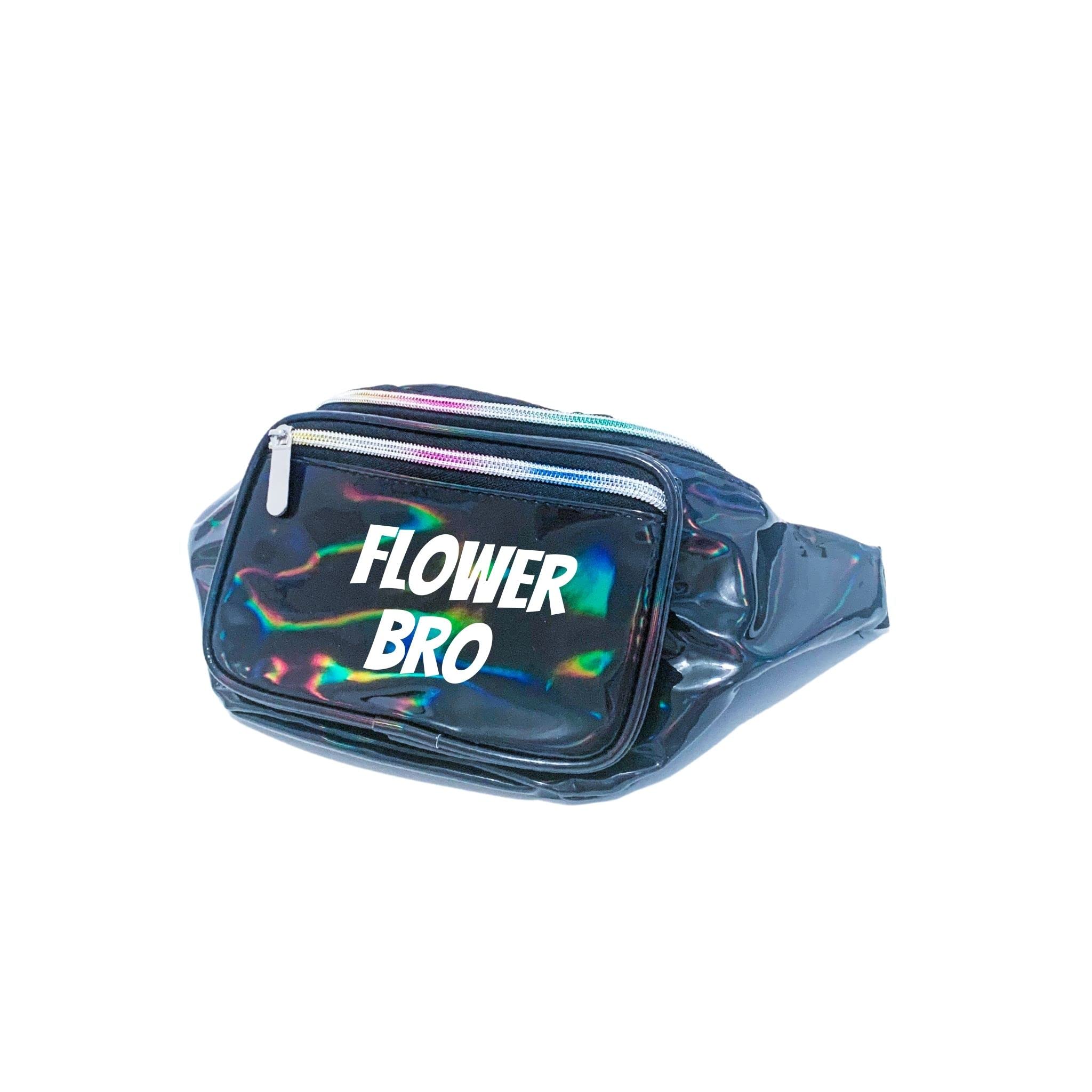 Flower Bro Holographic Metallic Fanny Pack (Black w/White Text)
