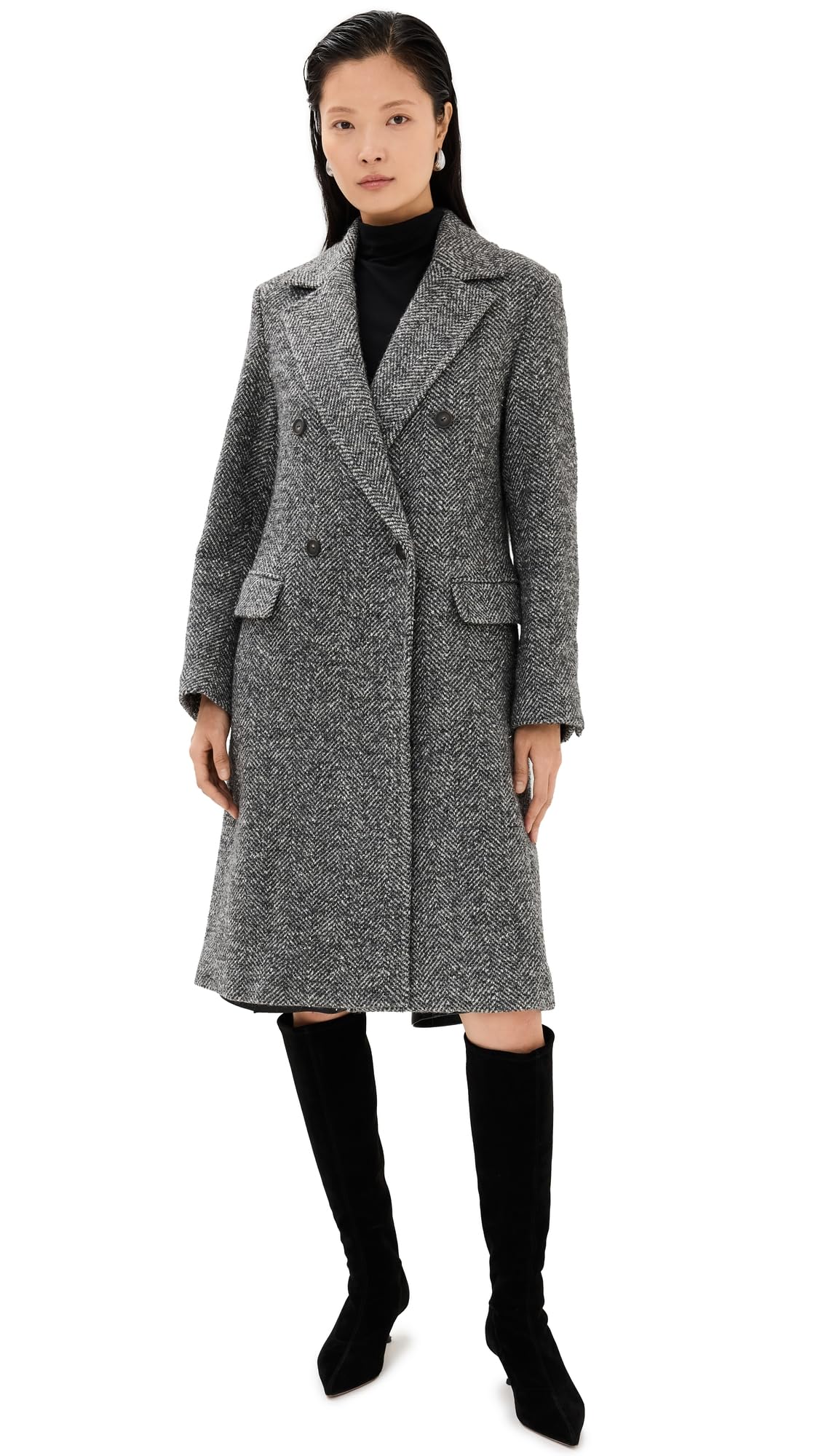 Women's Herringbone Double Breasted Coat-image-48