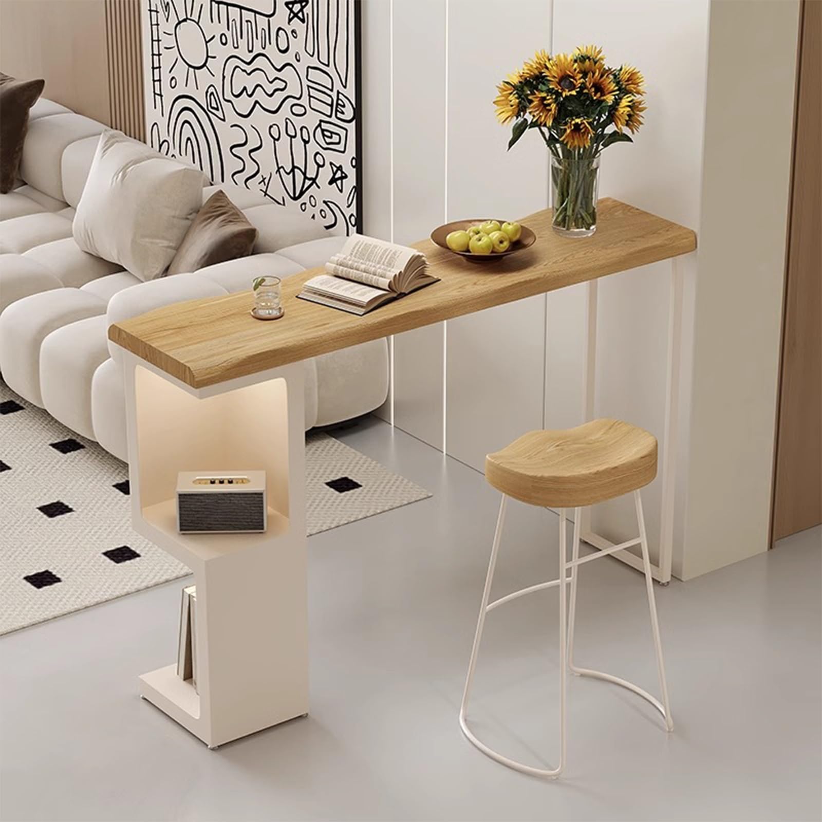 Tavolo da bar, moderno tavolo da pub ad altezza bancone con 2 ripiani portaoggetti, mobile bar rustico in legno, tavolini da divano per cucina, pub domestico, bistrot, ristorante (140x40x105 cm/55,1